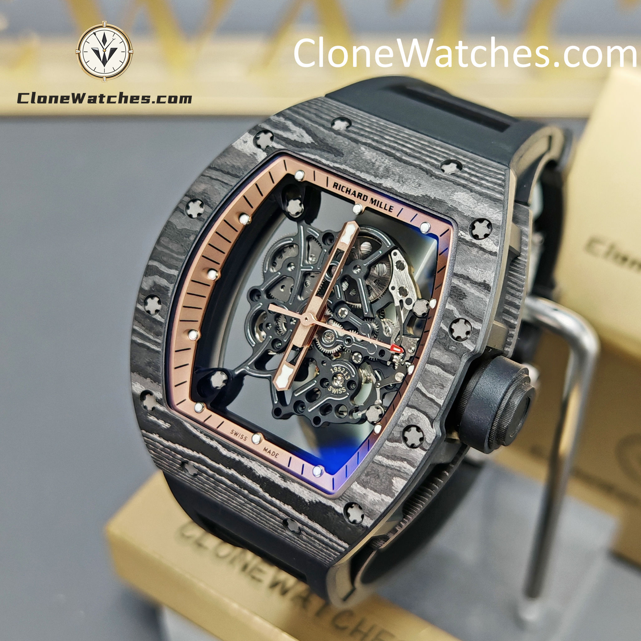 Richard Mille Super Clone Watches 1:1 RM 055 -2 NTPT Tourbillon 42.7MM Black Strap