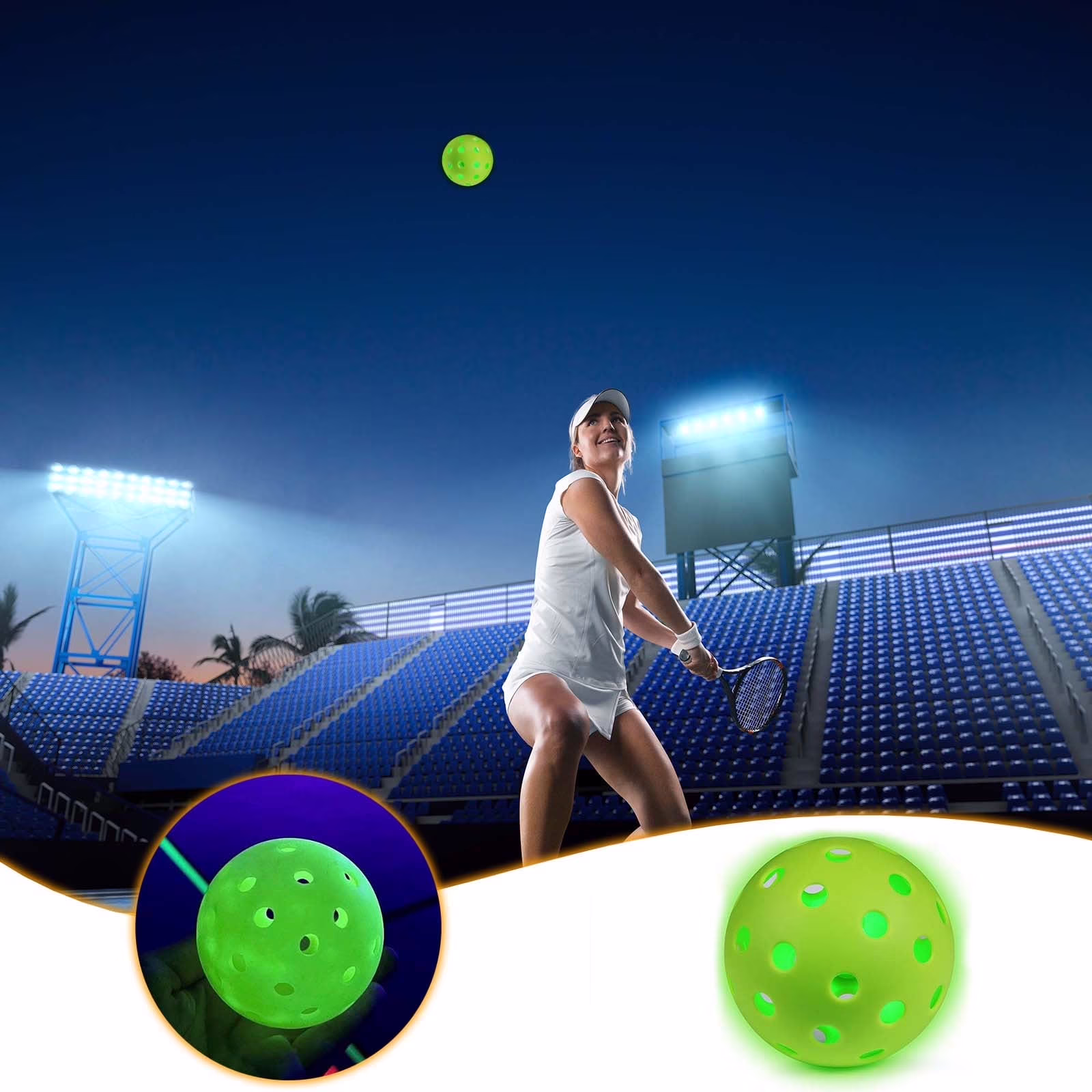 SPOORYYO Glow in the Dark Pickleball Balls, Outdoor Night Sports Pickle Balls, High Visibility Luminous Training Balls with 40 Precision Holes for Indoor Outdoor Play