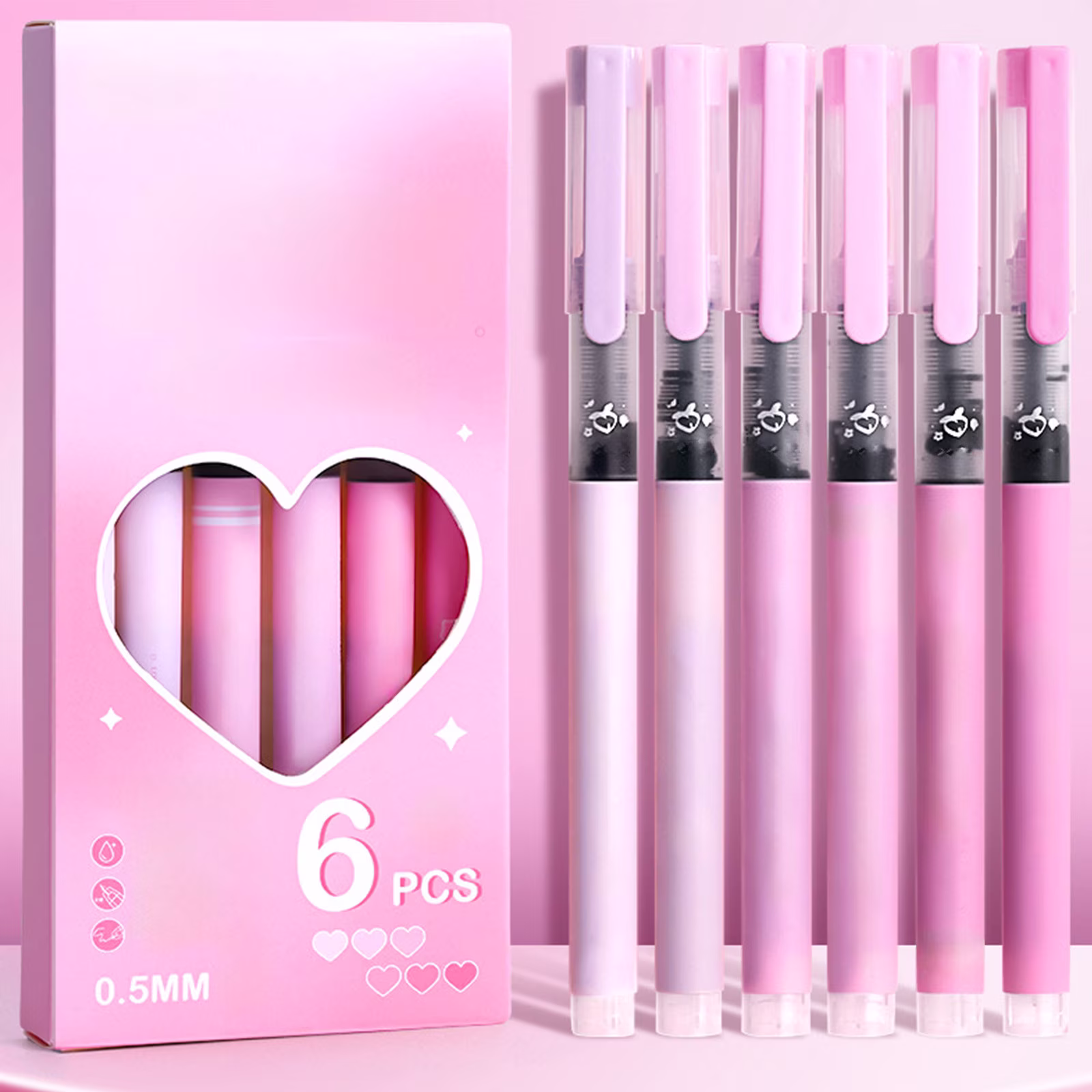 Under 1$ Dollar Straight Liquid Ballpoint Pen Sign Pen, 0.5mm High Capacity Black Ink Water Pen, Fast Drying Exam Writing Pens,Pink