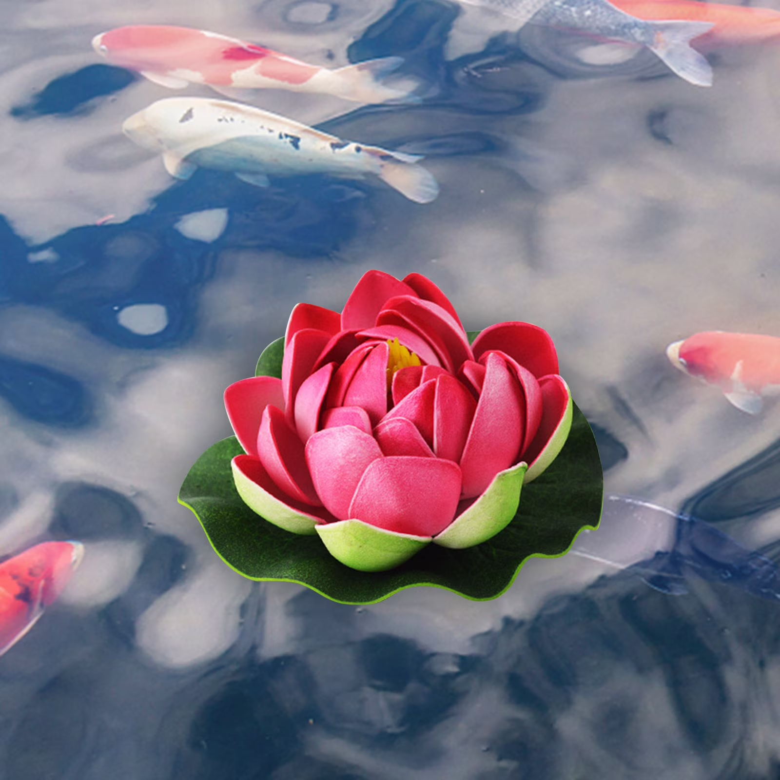 Lssam Artificial Lily Pads & Flowers 4 Inch Floating Foam Lotus Set, Realistic Fake Pond Plants for Outdoor Koi Ponds, Garden Pool Decor and Aquarium Water Features, 1 Pack