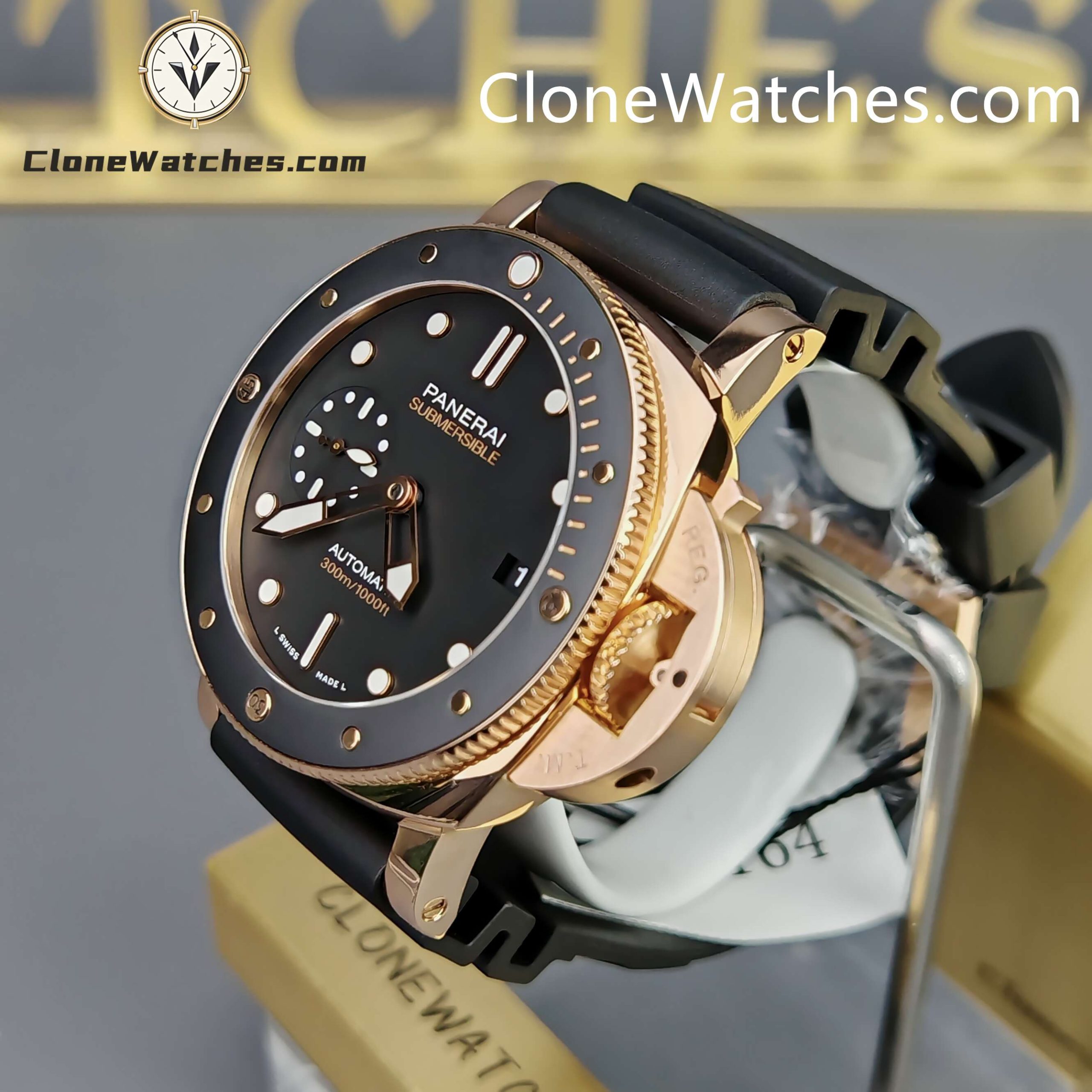 Panerai Super Clone Watches 1:1 Submersible GoldtechTM PAM02164 Black Dial
