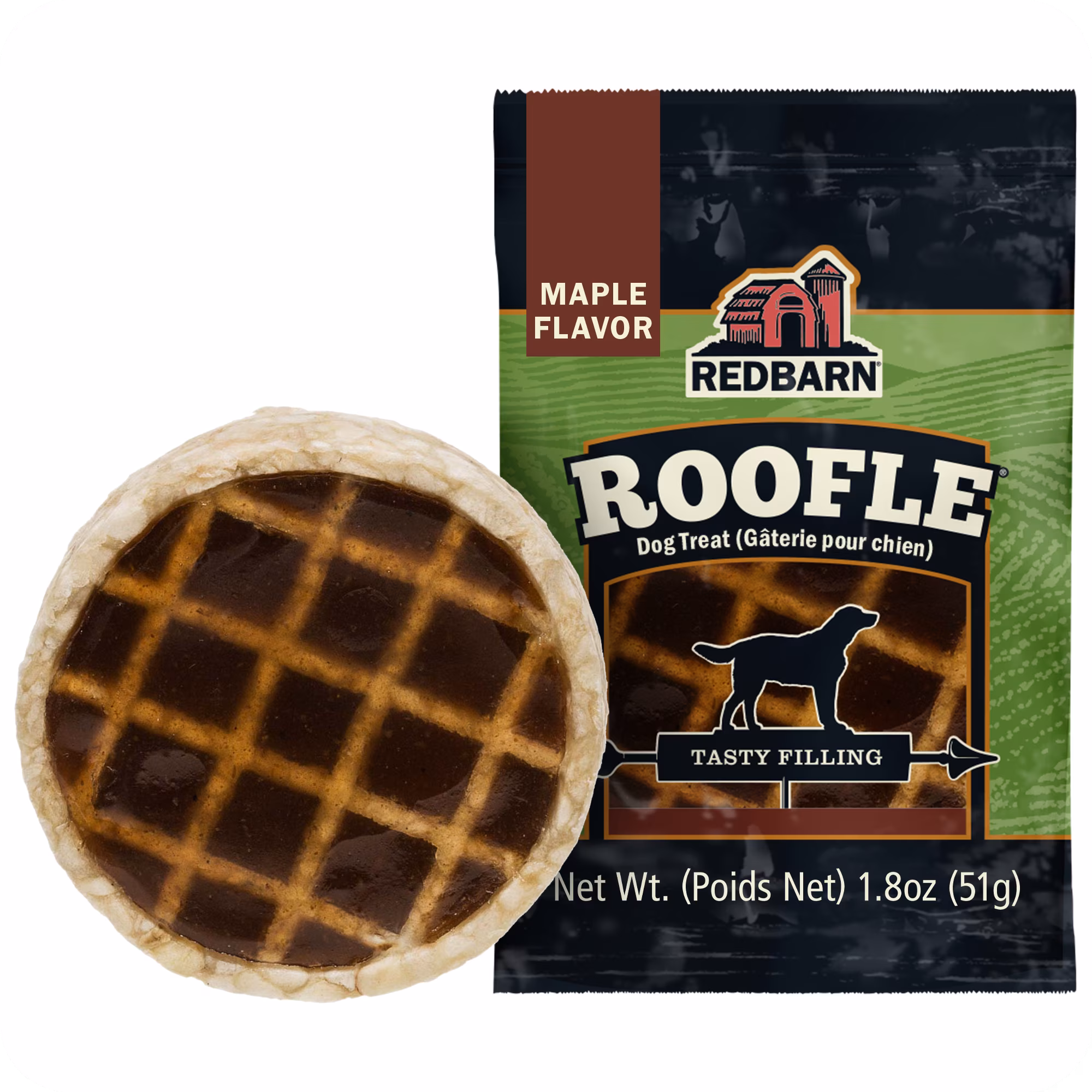 Redbarn Roofles Maple-Flavored Rawhide Dog Chew, Waffle-Shaped Treat for Dental Health, 1 Count