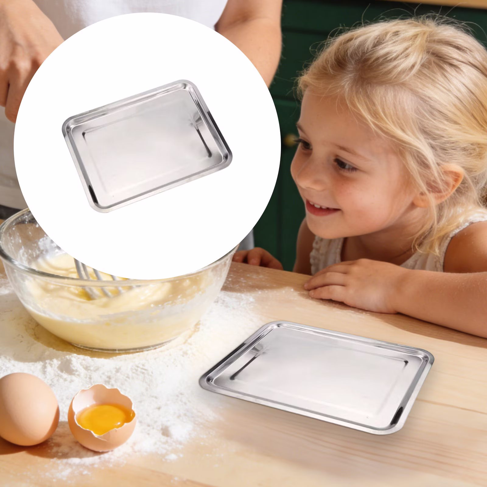 NUOKO Stainless Steel Heavy Baking Sheet, Non Toxic Baking Pan, Flat Oven Tray, Healthy Cookie Sheet Easy to Clean and Washable by Water, Silver