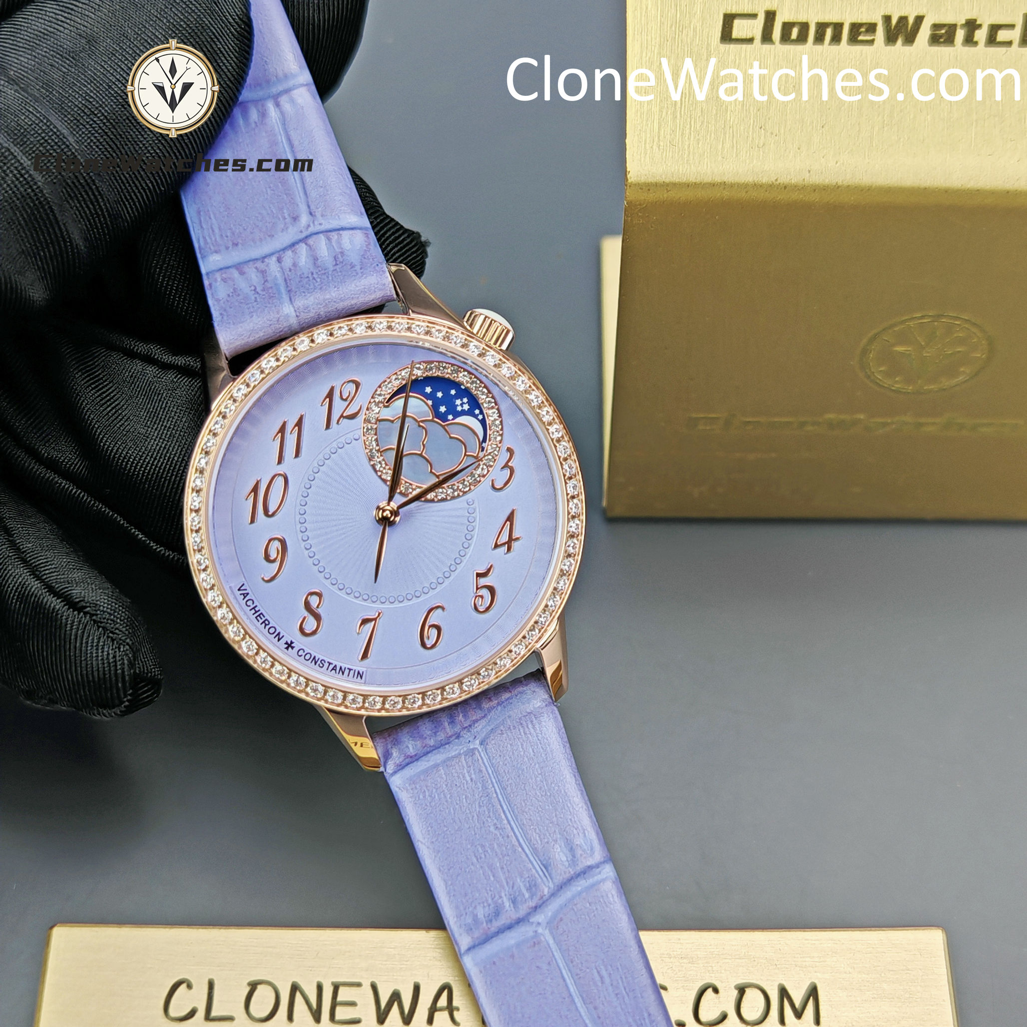 Vacheron Constantin Super Clone Watches 1:1 Égérie Moon Phase 8005F/000R-H030 Purple Dial