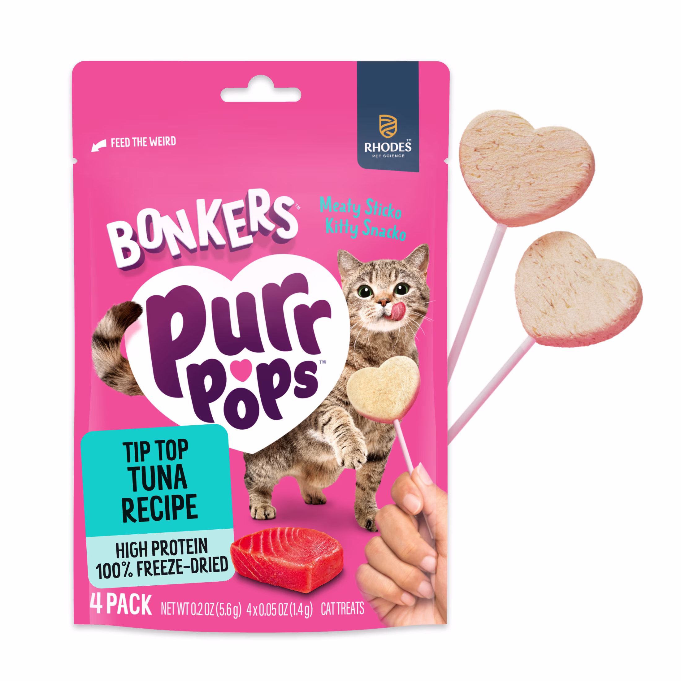 (4 pack) BONKERS Purrpops, Freeze Dried Tuna Flavored Lollipop Cat Treats, 4 Pieces