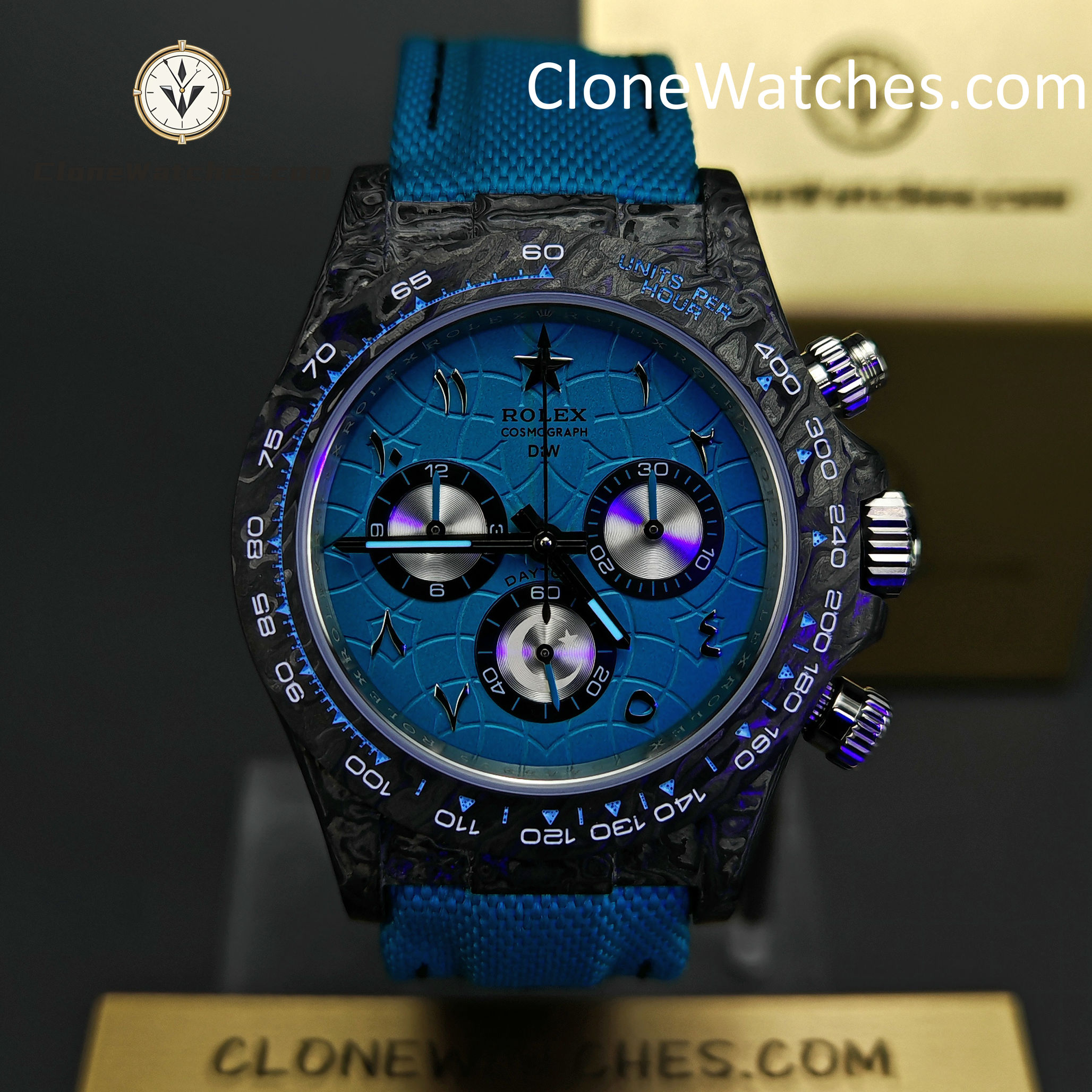 Modified Super Clone Watches 1:1 DIW Rolex Daytona Blue Dial 4130 Movement Blue Strap