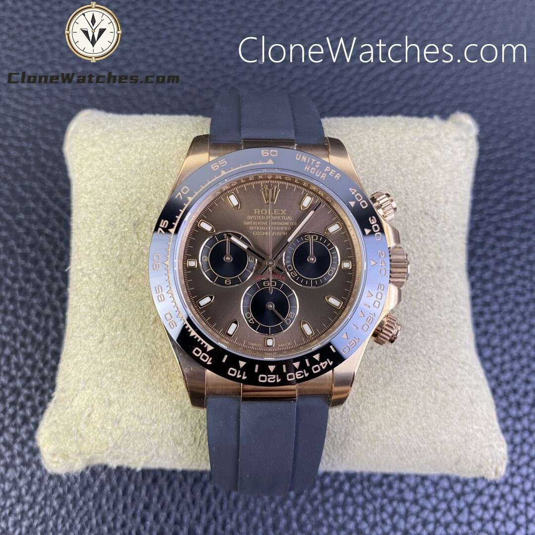 Rolex Super Clone Watches 1:1 Daytona Chocolate Dial Lume Markers M116515 Oysterflex Strap 4130 Movement