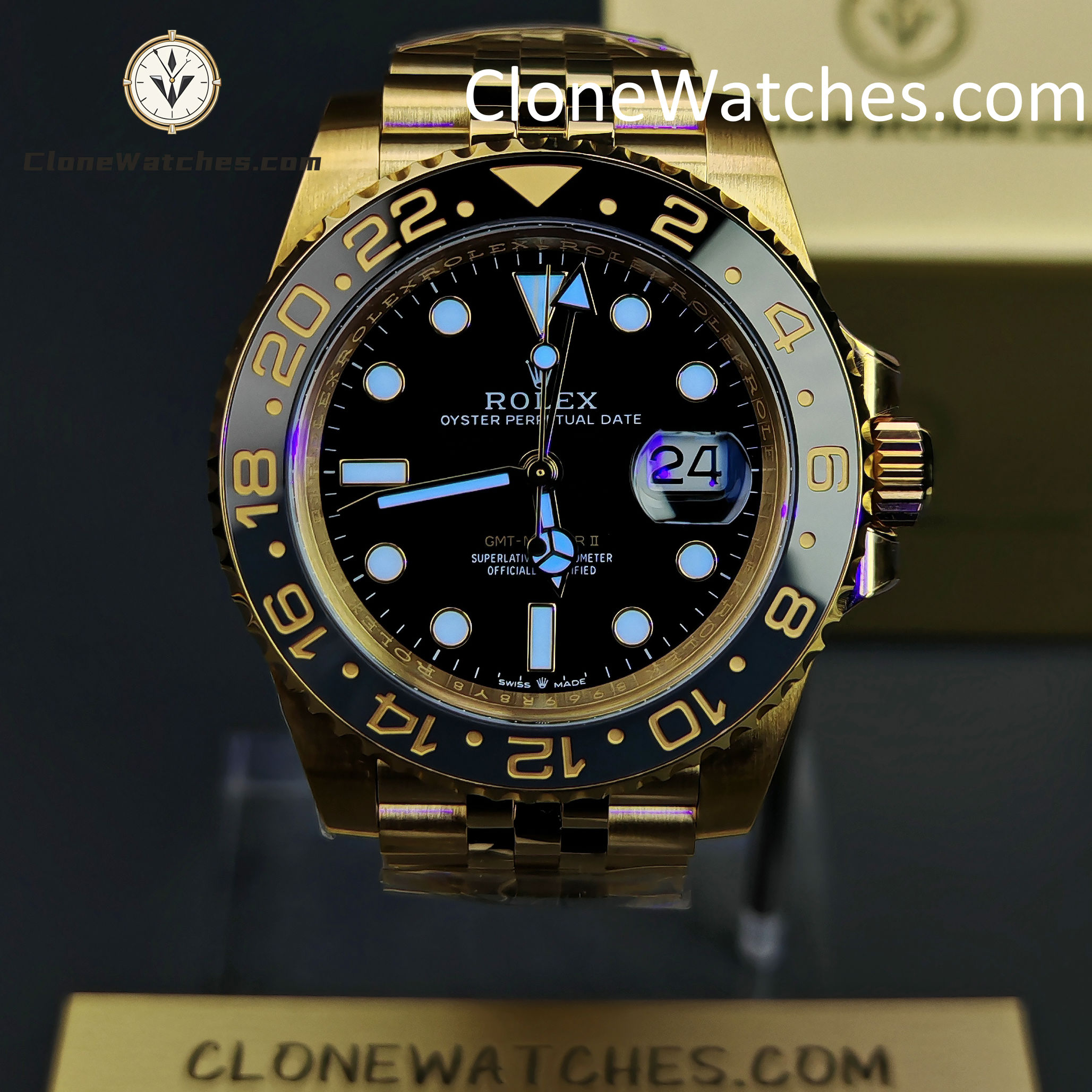 Rolex Super Clone Watches 1:1 GMT Master II 18k Gold m126718grnr Jubilee 3285 Movement