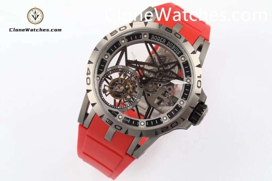 Roger Dubuis Super Clone Watches 1:1 Excalibur Skeleton Tourbillon RDDBEX0479 45MM Red Strap