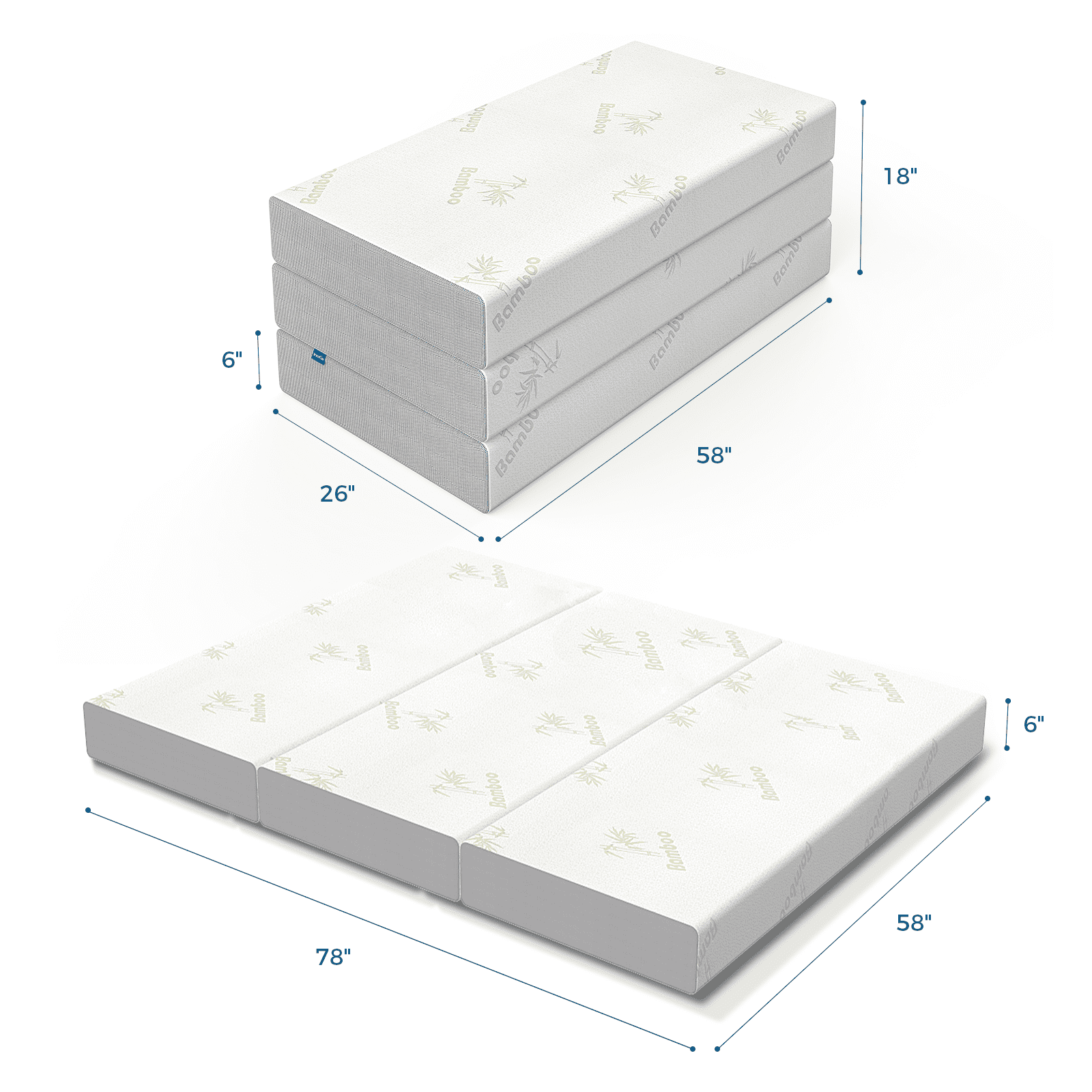 6 inch Queen Memory Foam Folding Mattress - 78 x 58 x 6