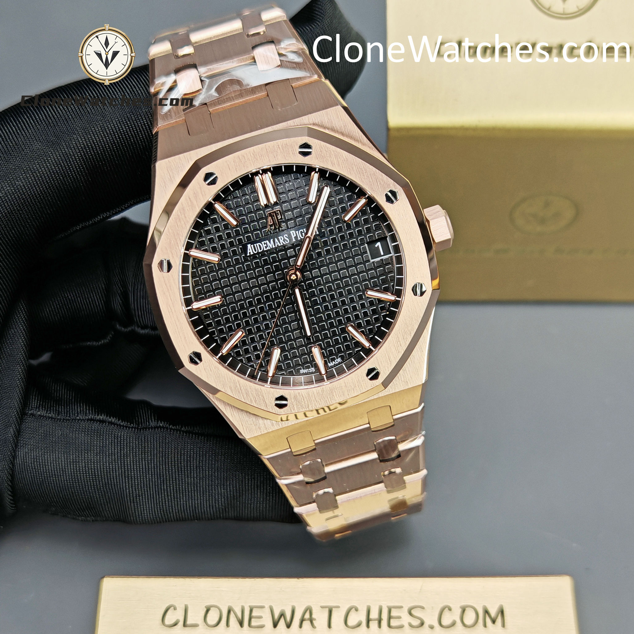 Audemars Piguet Super Clone Watches 1:1 Royal Oak Rose Gold 15500 Black Dial