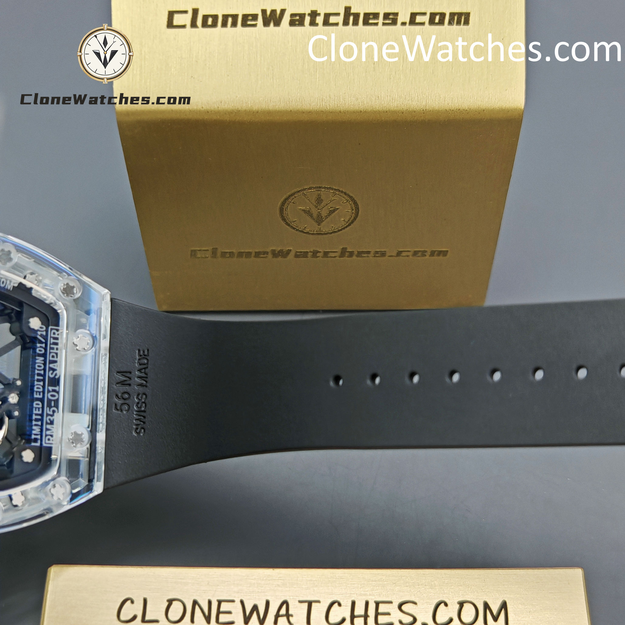 Richard Mille Super Clone Watches 1:1 RM 035 Full Transparent Tourbillon Black Strap