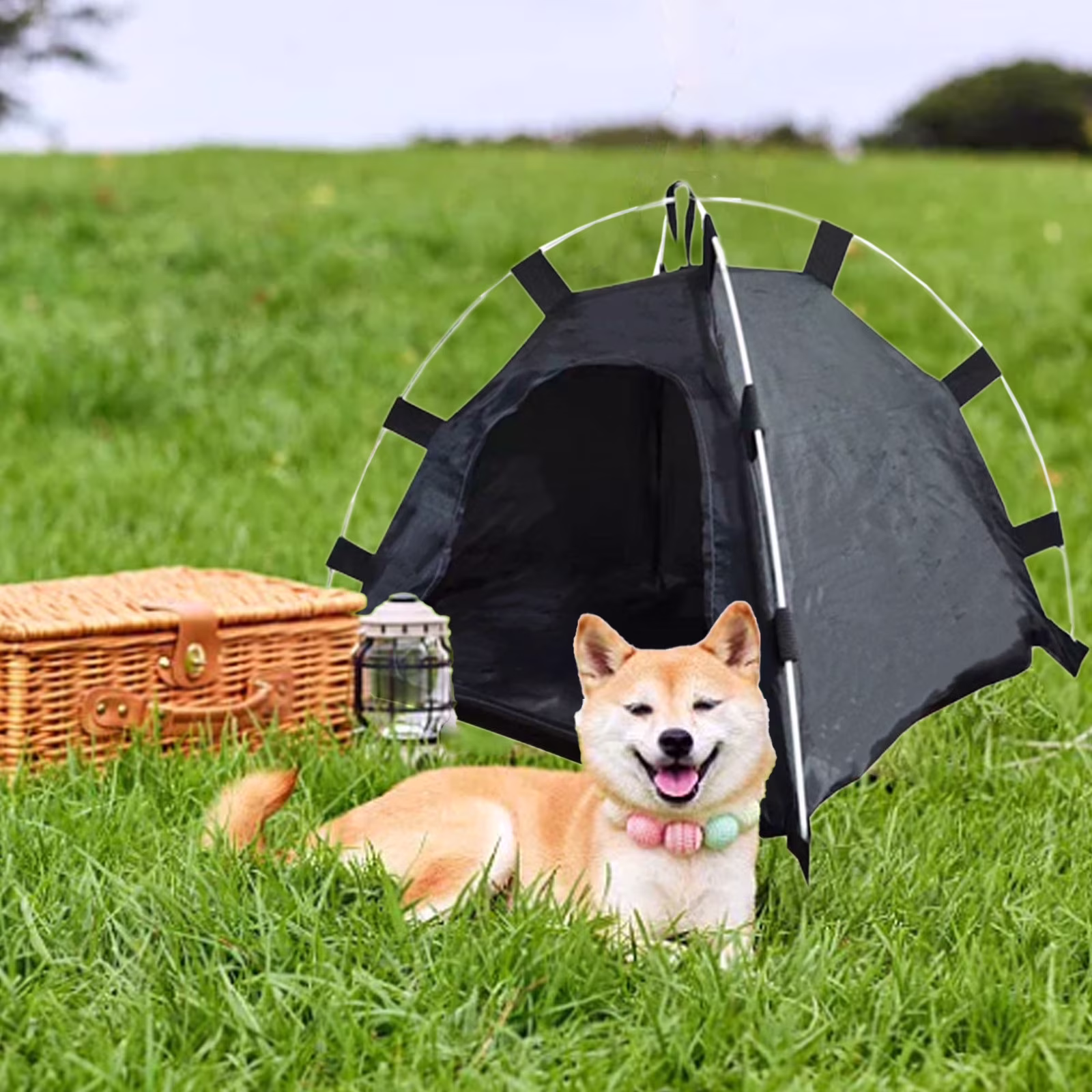 Tarmeek Pet Cave Cat House Indoor Hideaway Soft Washable Semi-Enclosed Warm Faux Fur Bed for Small Dogs and Cats with 4 Ground Stakes for Outdoor Camping