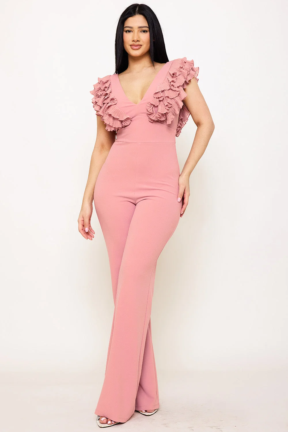 Symphony Jumpsuit - Ruffle Sleeve Techno Crepe Jumpsuit
