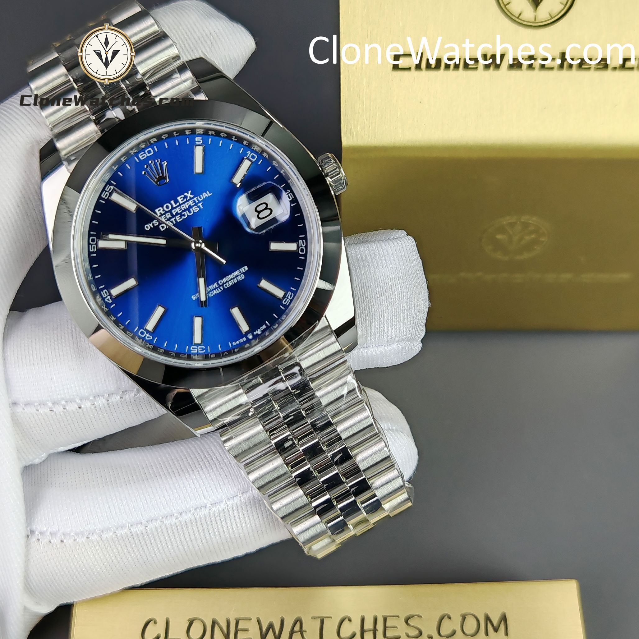 Rolex Super Clone Watches 1:1 DateJust Blue Dial m126300-0002 Jubilee 41MM 3235 Movement