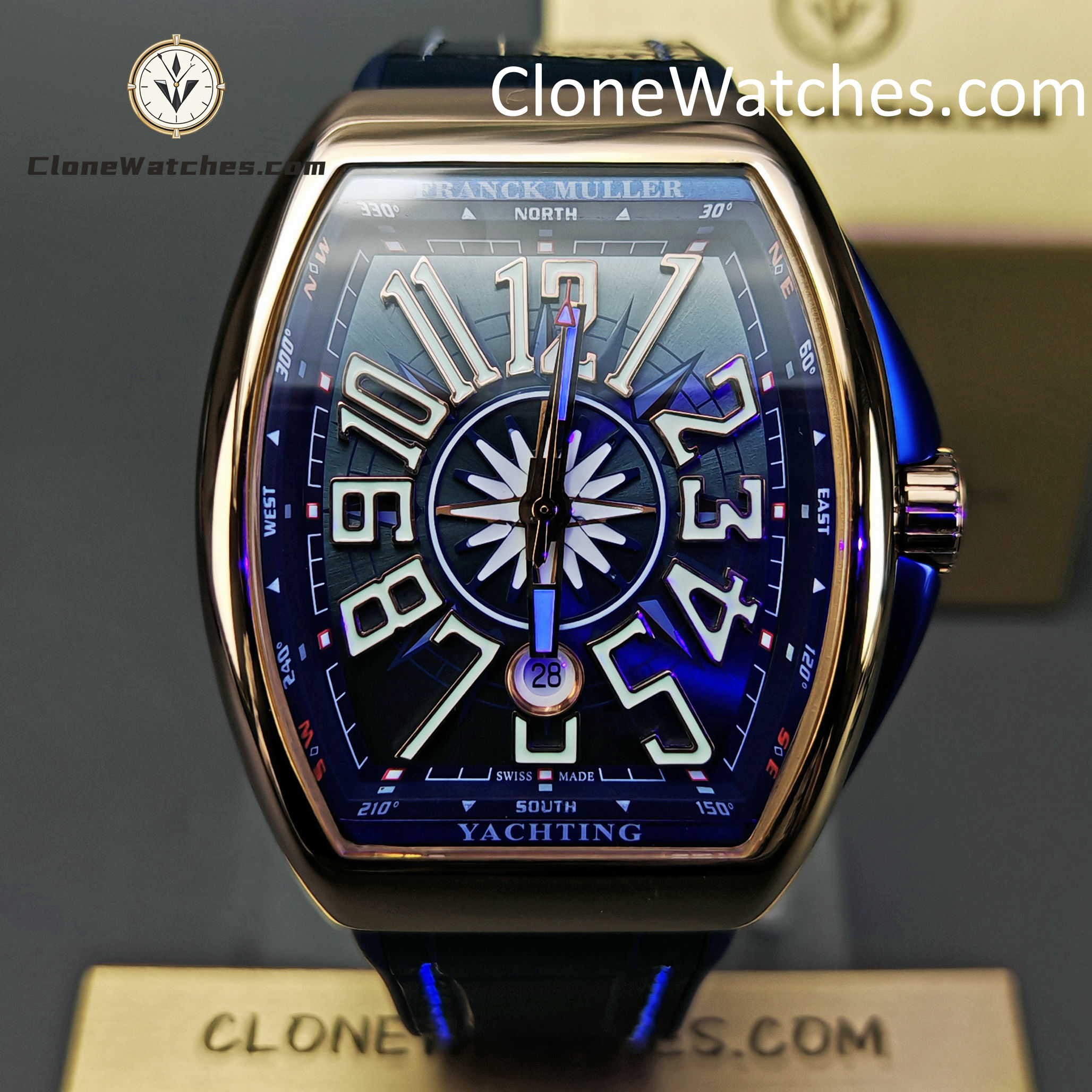 Franck Muller Super Clone Watches 1:1 V45 SC DT YACHTING 5N Rose Gold Blue Dial