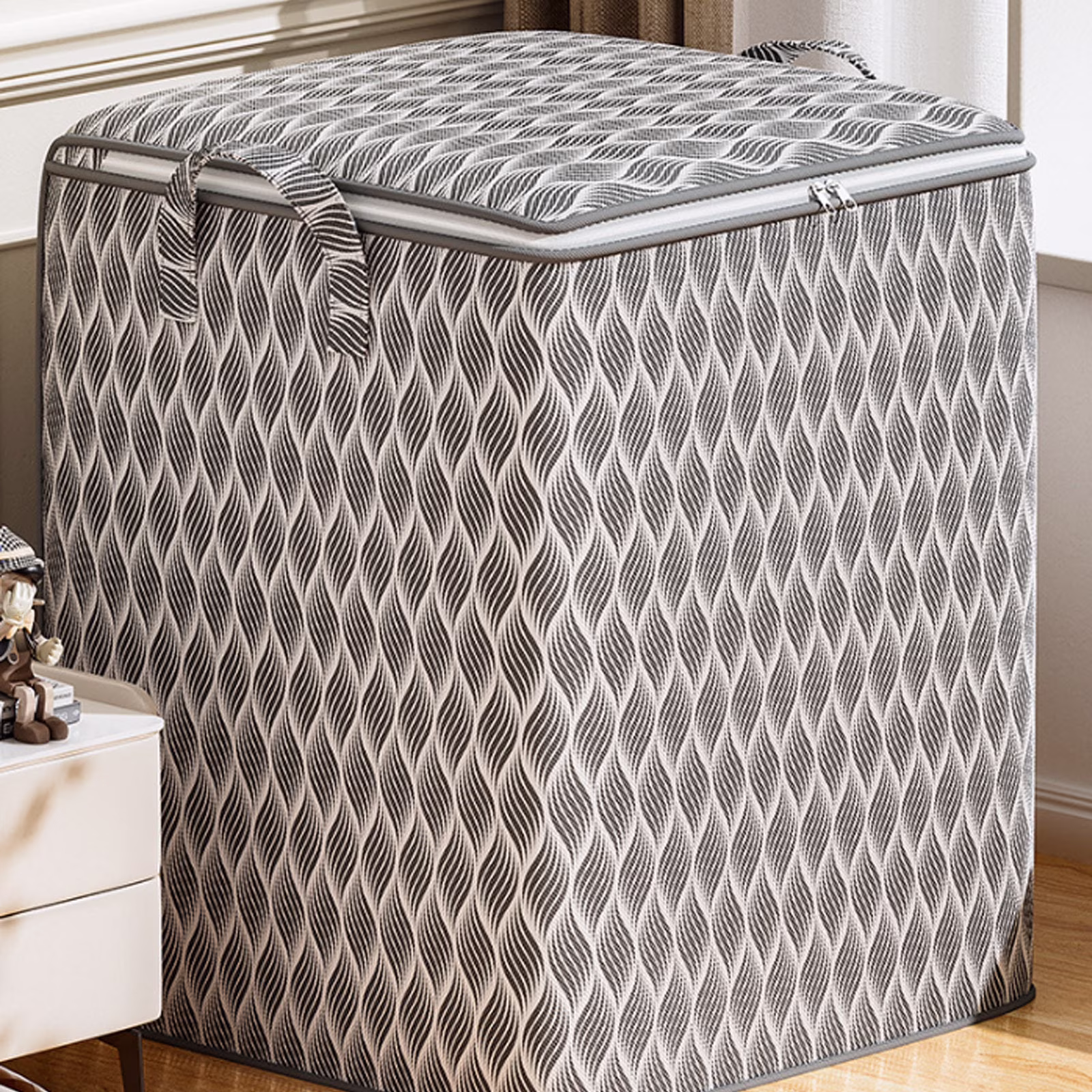 Fwttom Heavy Duty Storage Bag with Reinforced Carrying Handles, Oversized Clothing Quilt Storage Bins with Lids, Organization and Storage for Home, Gray, M