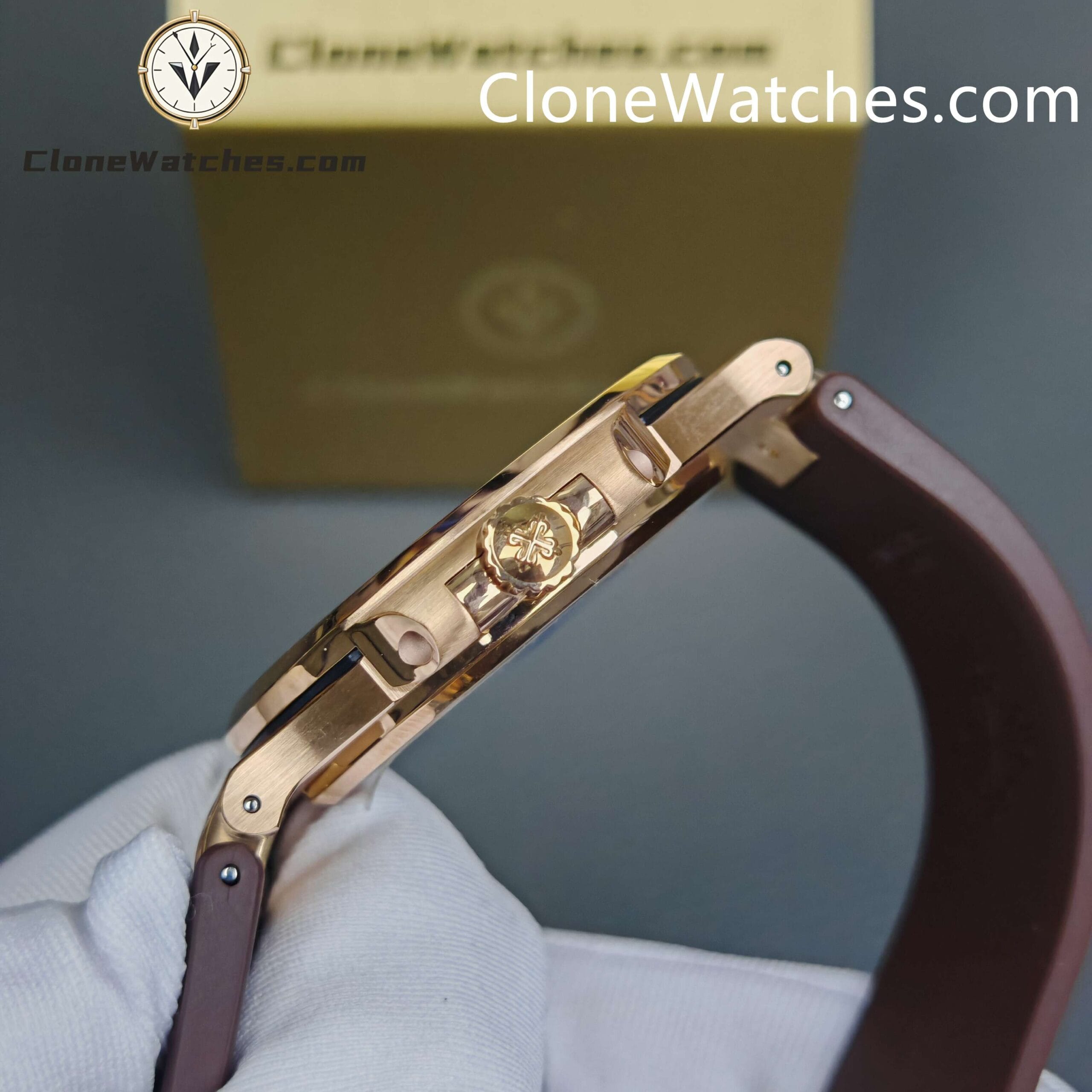 Patek Philippe Super Clone Watches 1:1 Nautilus 5711/1R White Dial Brown Rubber Strap