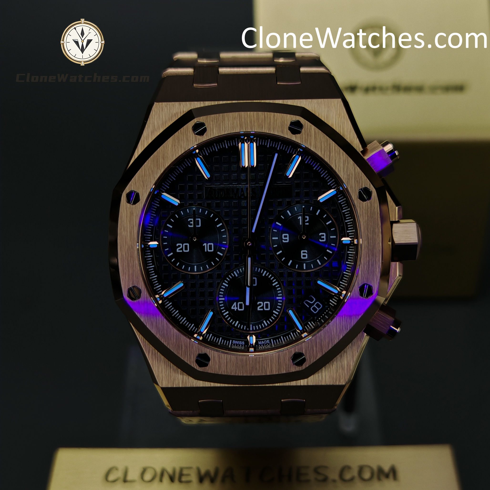 Audemars Piguet Super Clone Watches 1:1 Rose Gold Blue Dial 26240