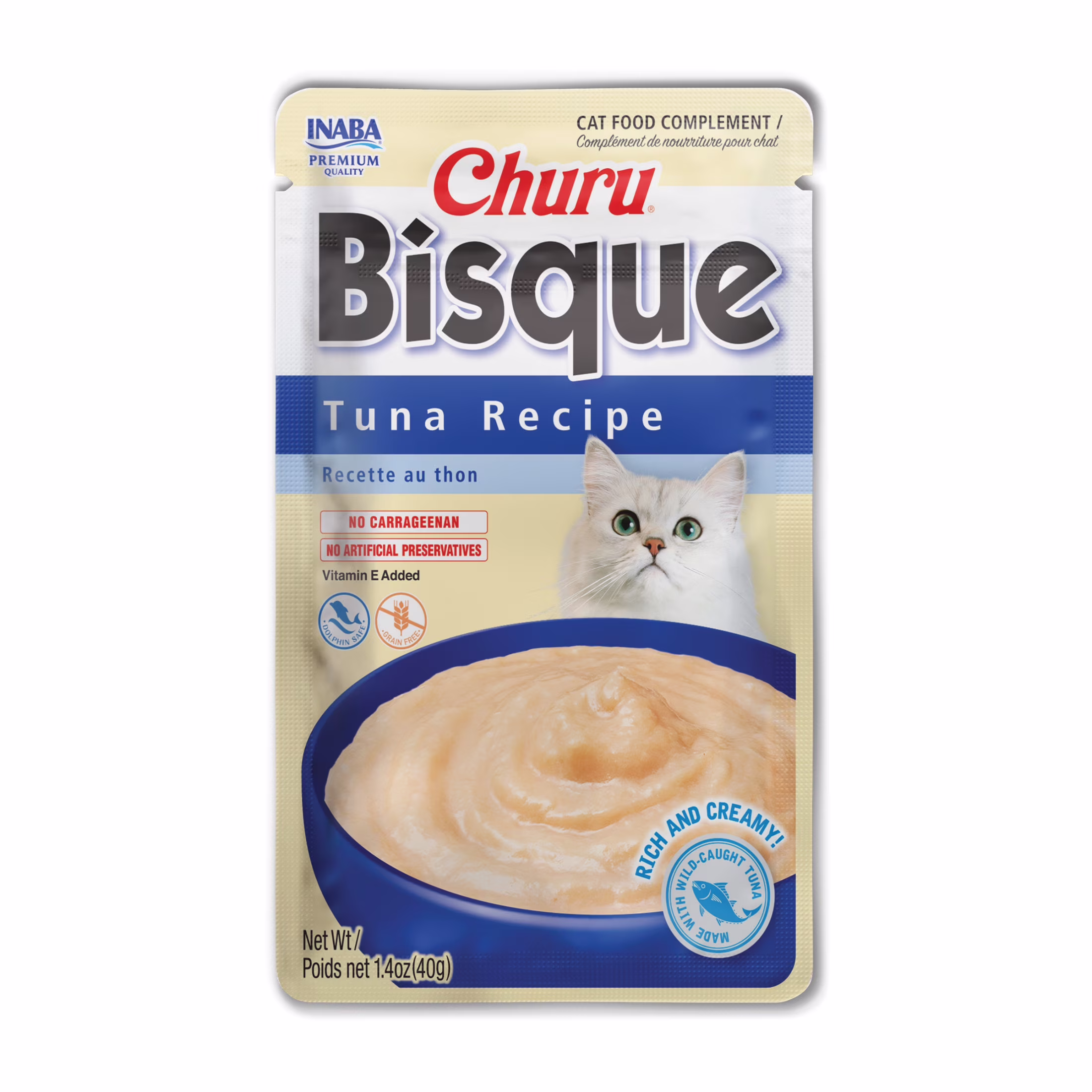 INABA Churu Bisque Lickable Wet Cat Topper, 1.4 oz Pouch, Tuna