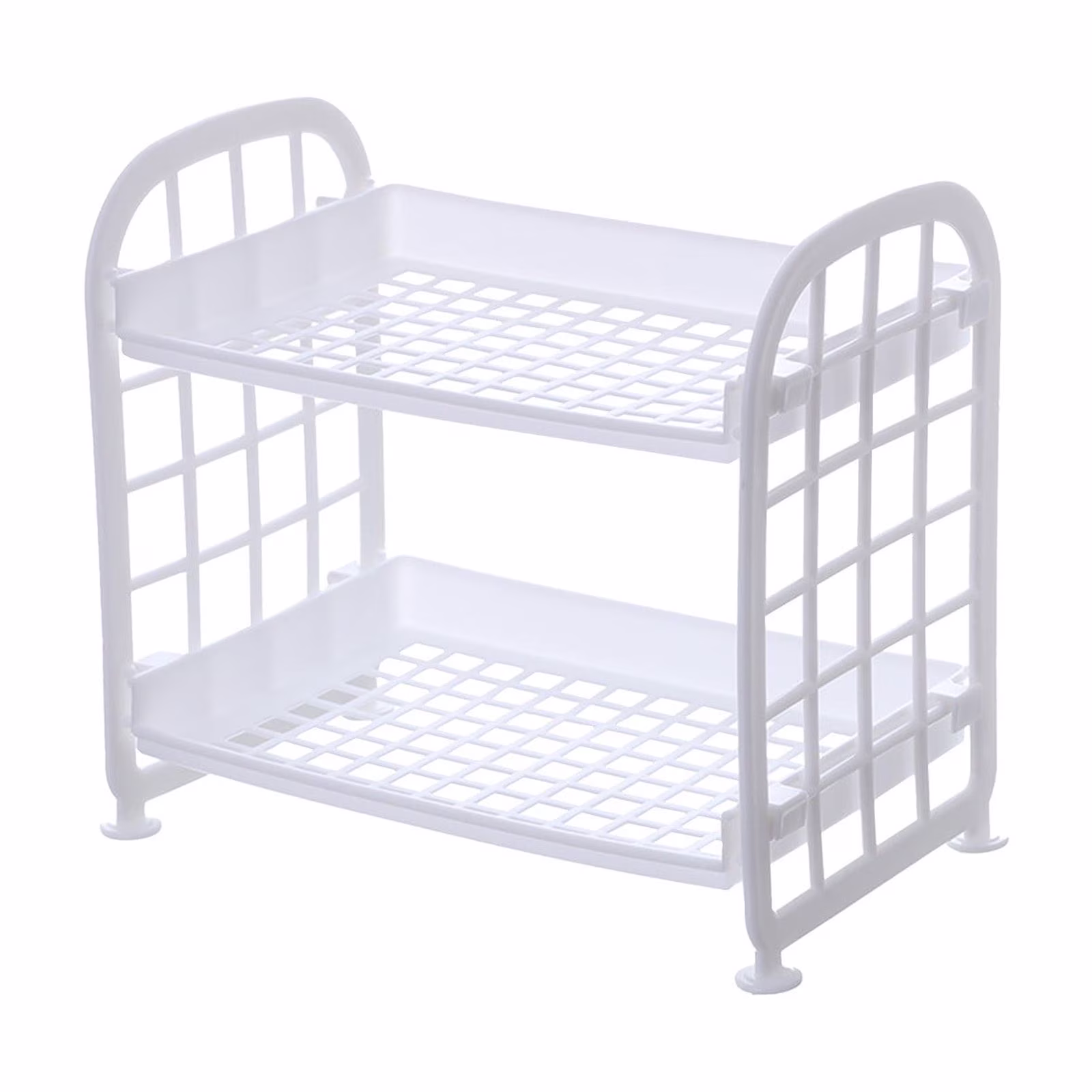 Beautynvta Countertop Organizer, 2 Tiers Plastic Shelf, Desktop Hollowed Out Shelf, Makeup Organizers, Bathroom Counter Organizer, Kitchen Spice Rack, White