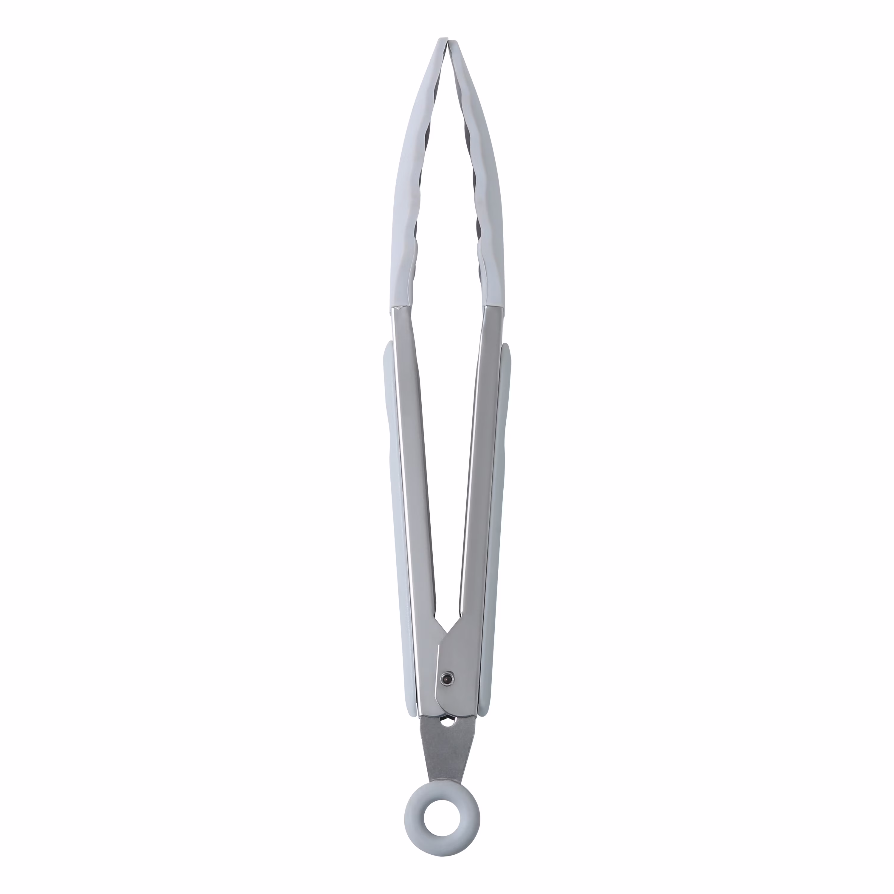 Mainstays 9 Inch Stainless Steel Silicone Locking Food Tongs with Soft Grip Handle, Grey Flannel