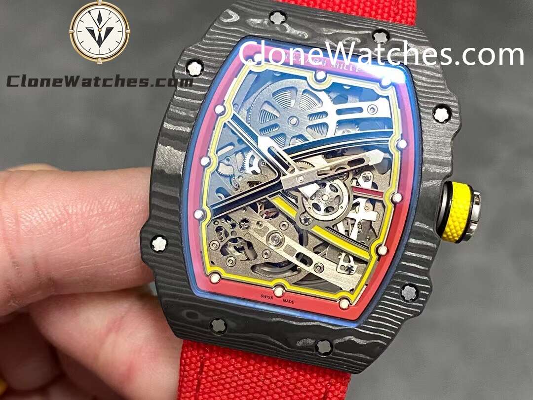 Richard Mille Super Clone Watches 1:1 RM 67 – 02 Carbon Tourbillon Red Strap