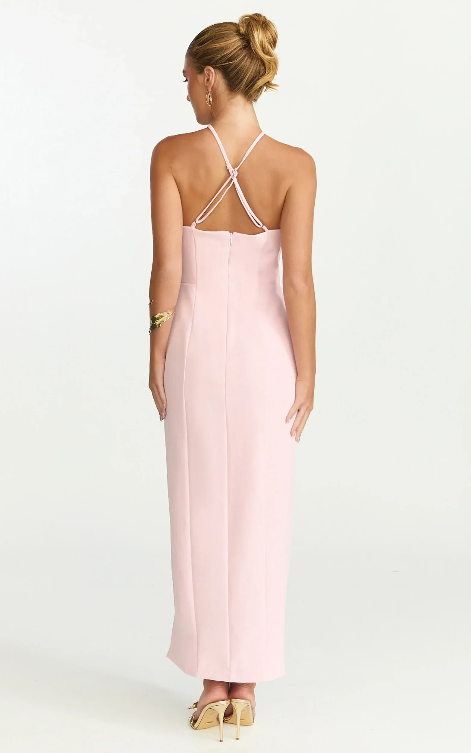 Mae Midi Dress - Resin O Ring Fitted Dress in Pink
