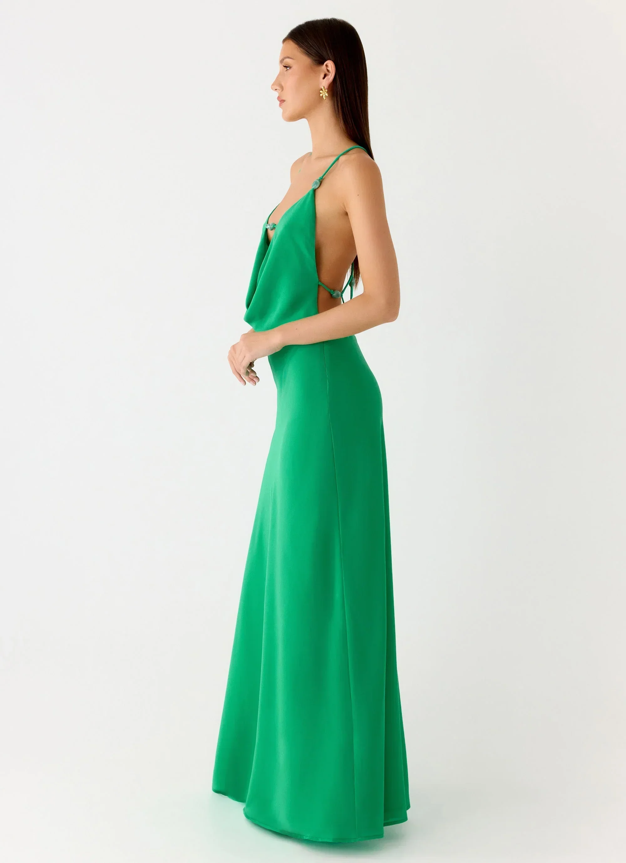 Tropic Muse Beaded Cowl Maxi Dress - Green