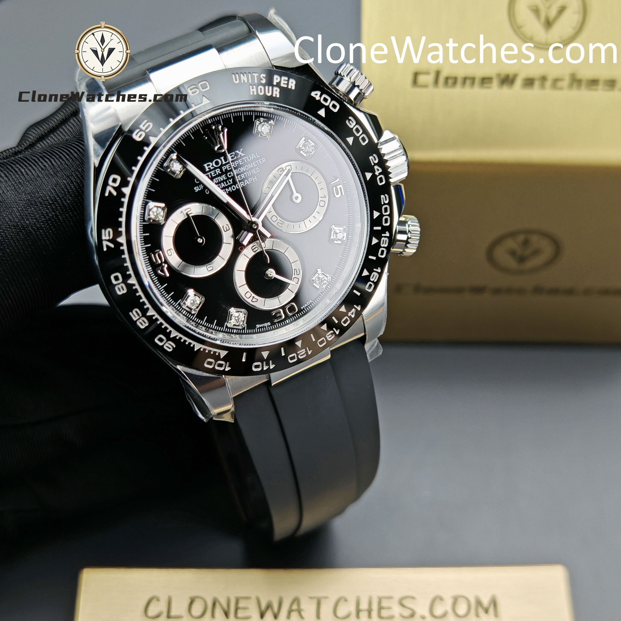 Rolex Super Clone Watches 1:1 Daytona Black Diamond Dial m116519ln-0025 4130 Movement