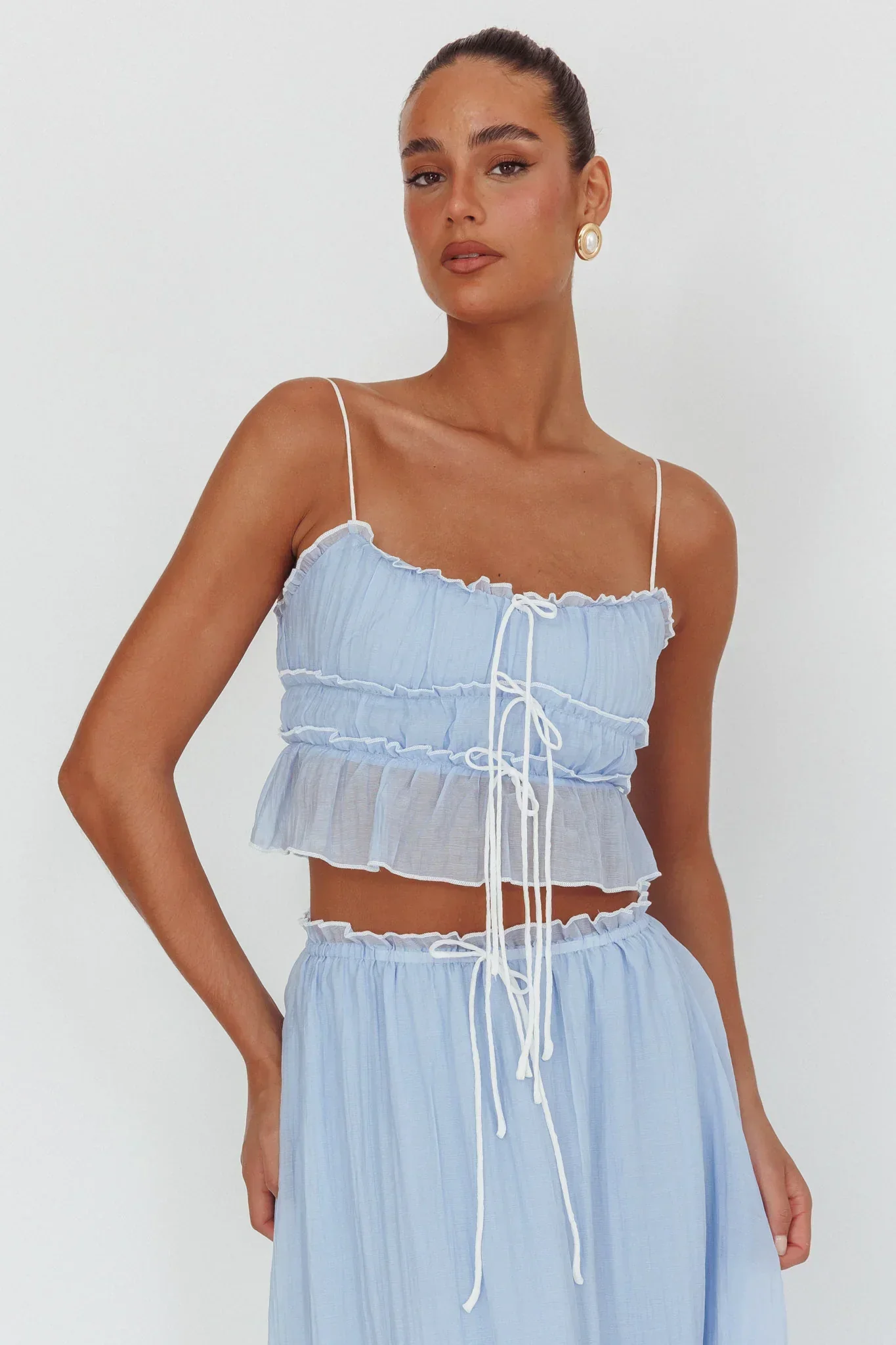 Maidens Tie Detail Overlock Top Cloud Blue