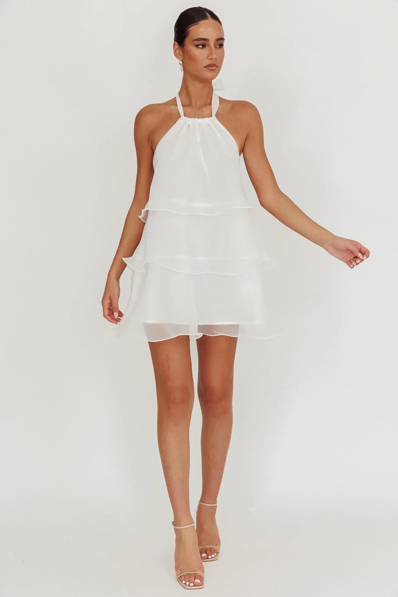 Tulips Tiered Halterneck Mini Dress White