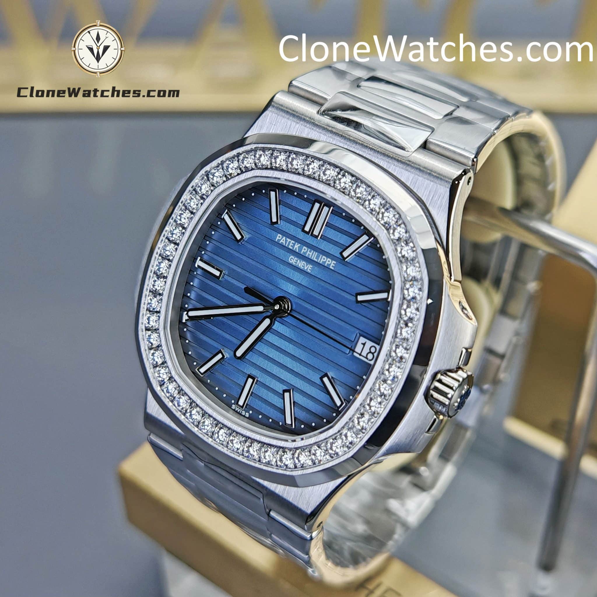 Patek Philippe Super Clone Watches 1:1 Nautilus 5713 Blue Dial Diamond