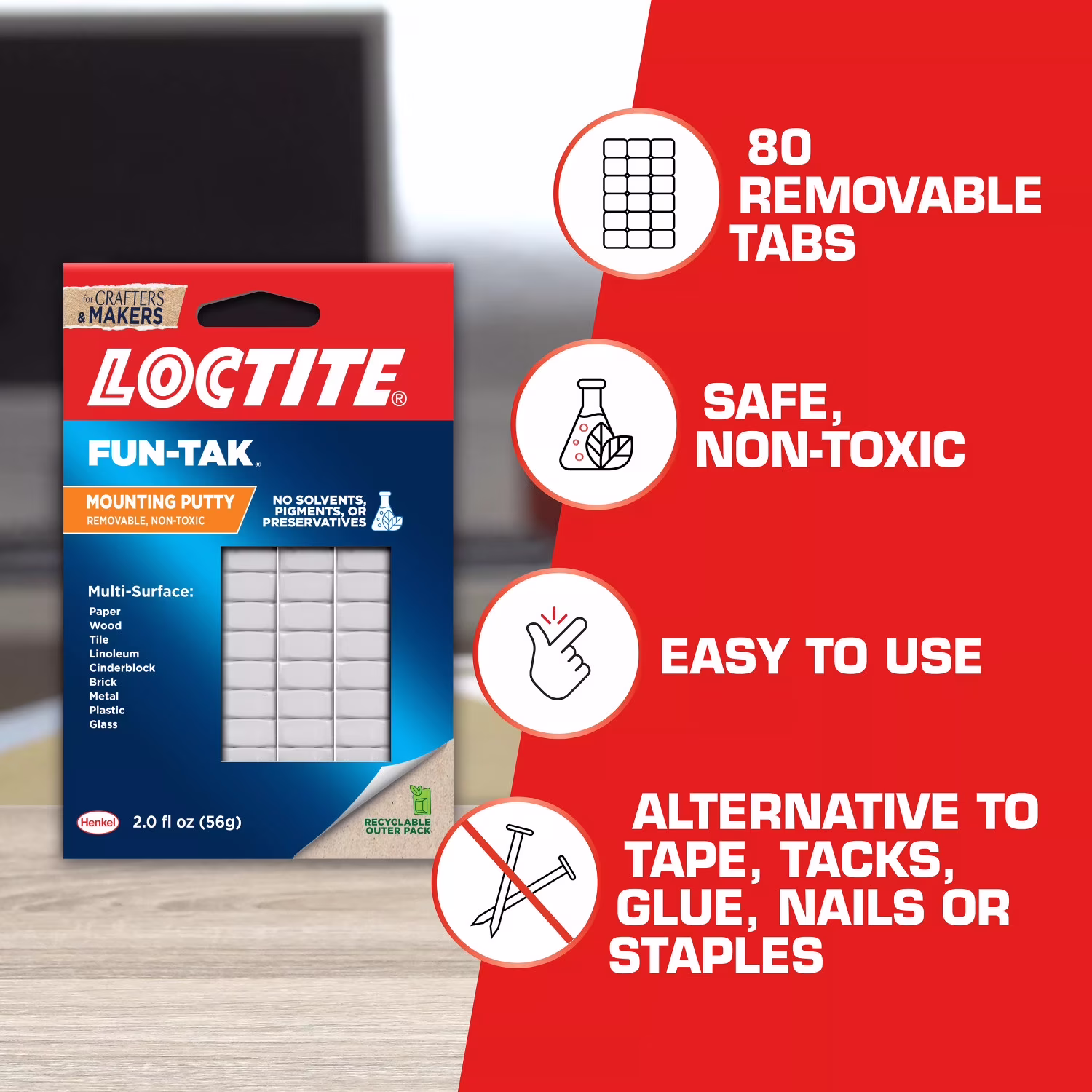 Loctite Eco Fun-Tak Mounting Putty, Pack of 1, White 2 oz Wallet