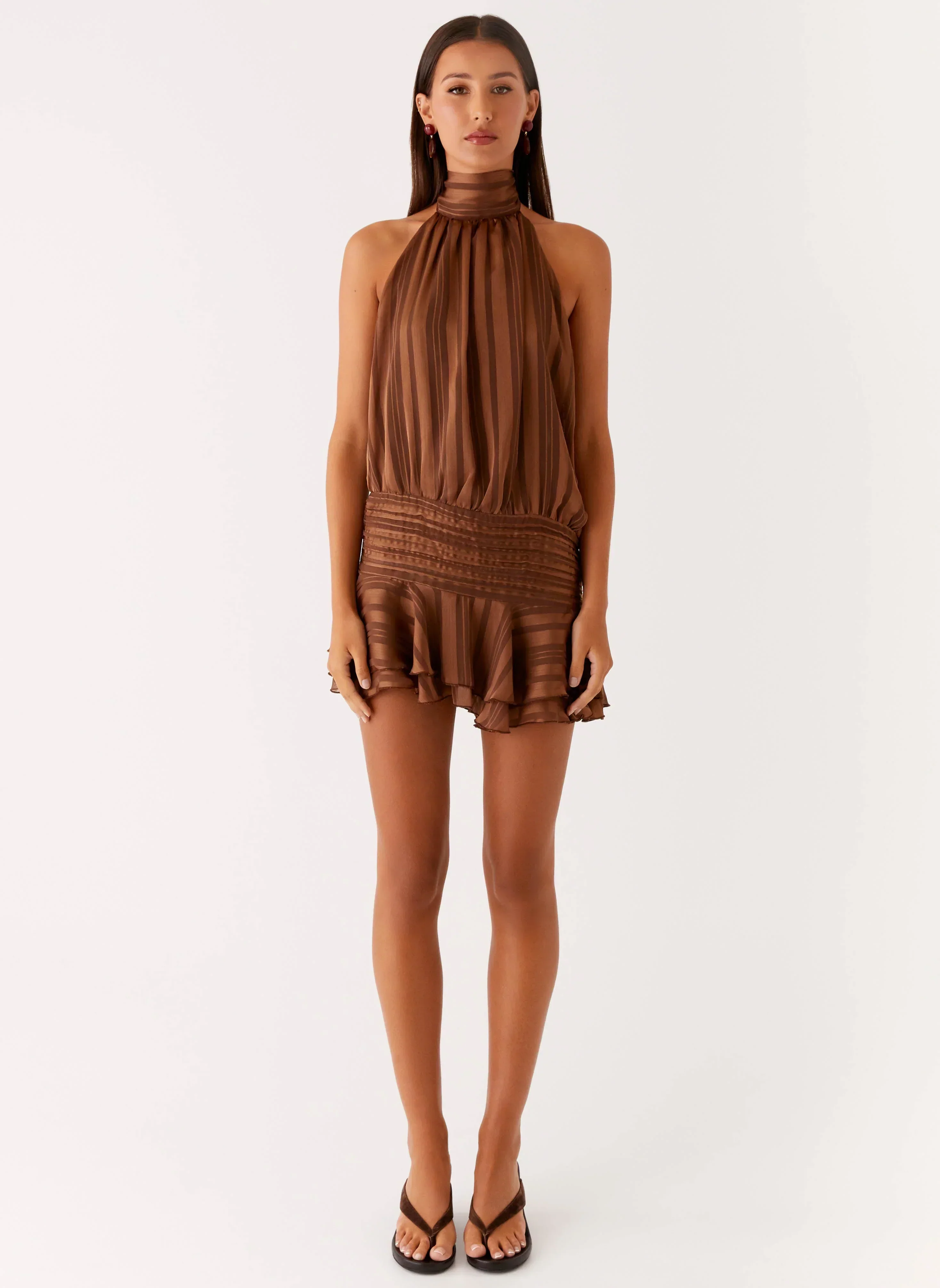 Willow Chiffon Mini Dress - Chocolate