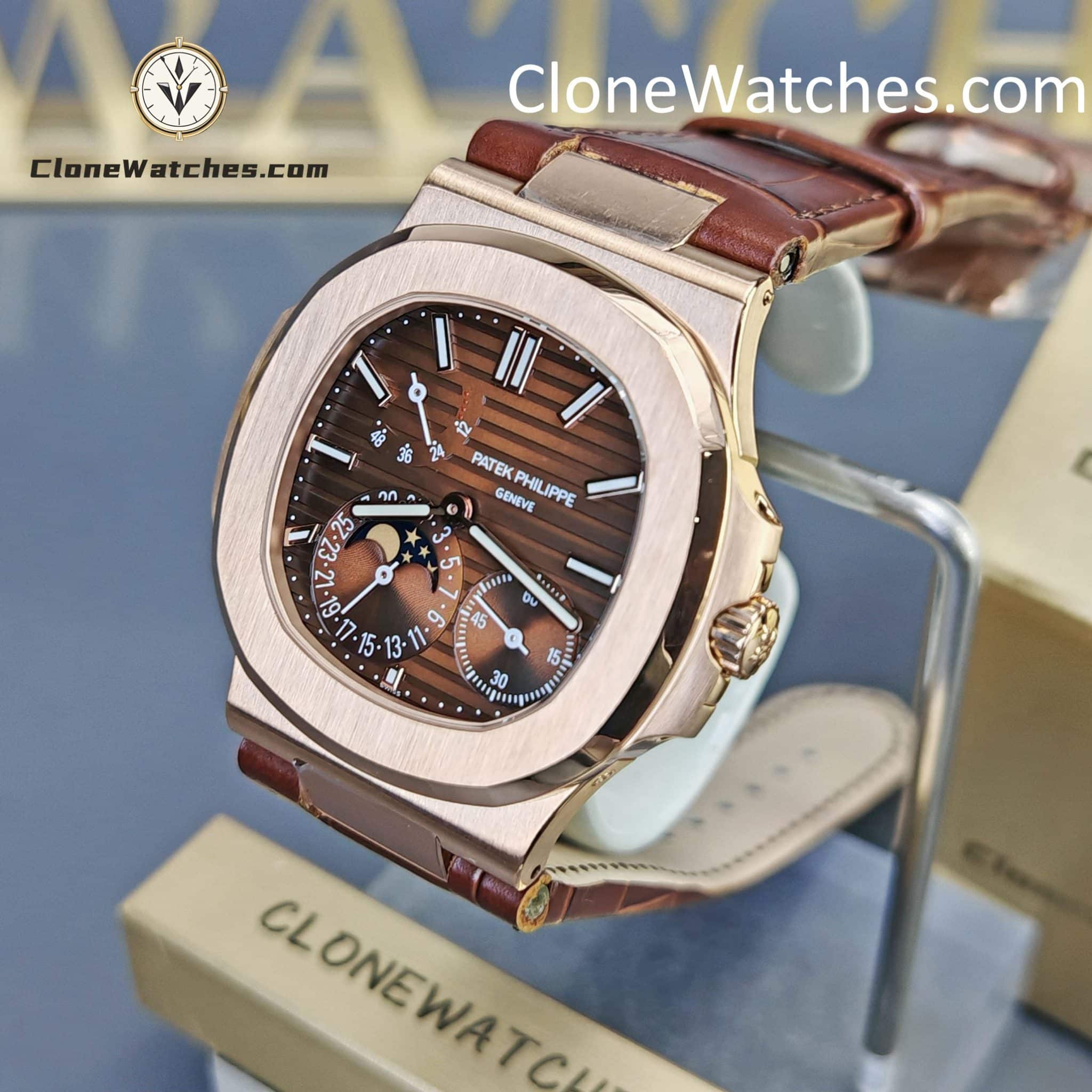 Patek Philippe Super Clone Watches 1:1 Nautilus 5712 Brown Dial Leather Strap