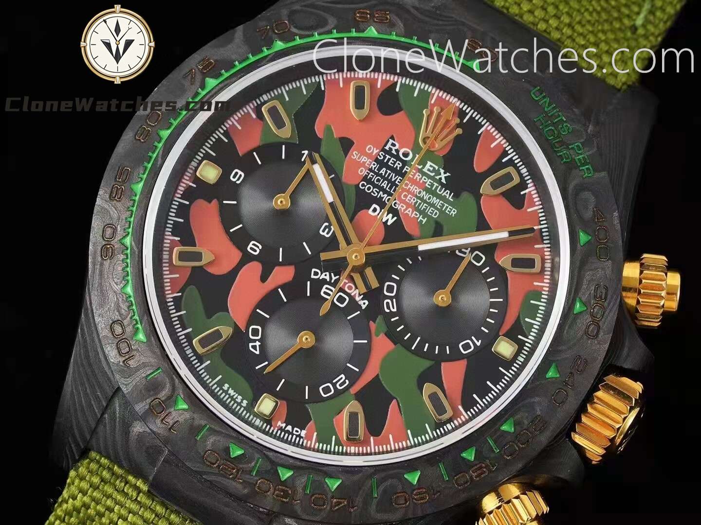 Modified Super Clone Watches 1:1 DiW Rolex Daytona NTPT Carbon “MILITARY GREEN UNIQUE 1′′