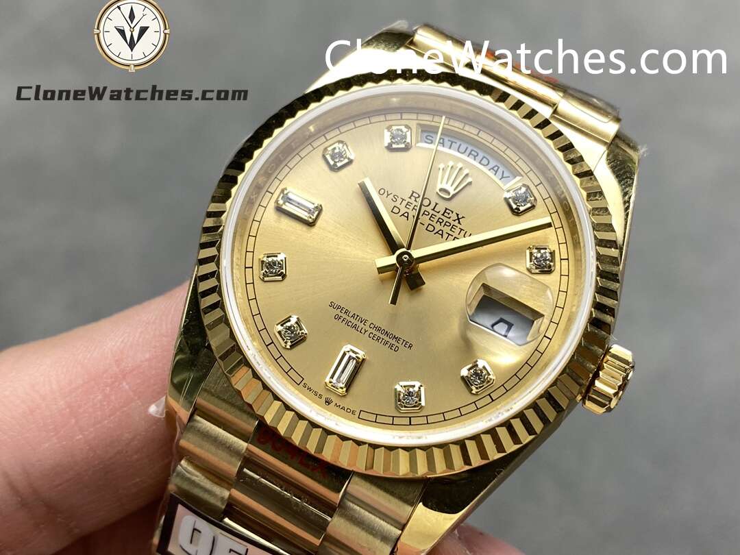 Rolex Super Clone Watches 1:1 Day Date 18K Gold Champagne Dial 36mm m128238-0008 3255 Movement