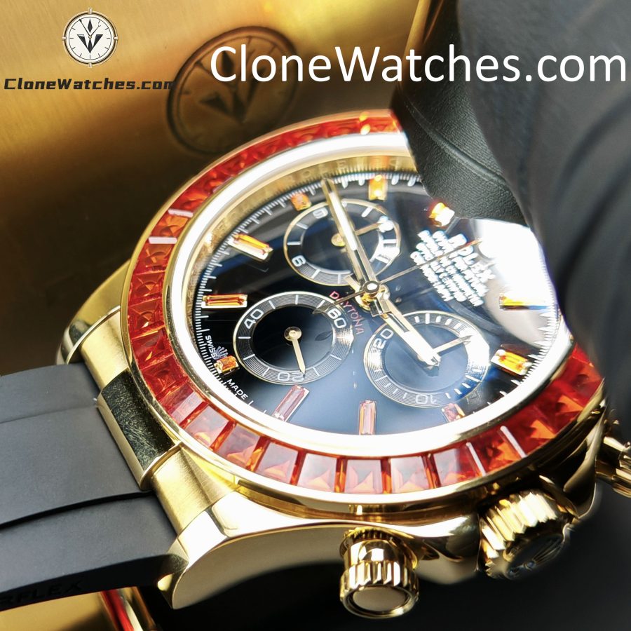 Modified Super Clone Watches 1:1 Rolex Daytona 18K Gold Diamond Bezel 4130 Movement