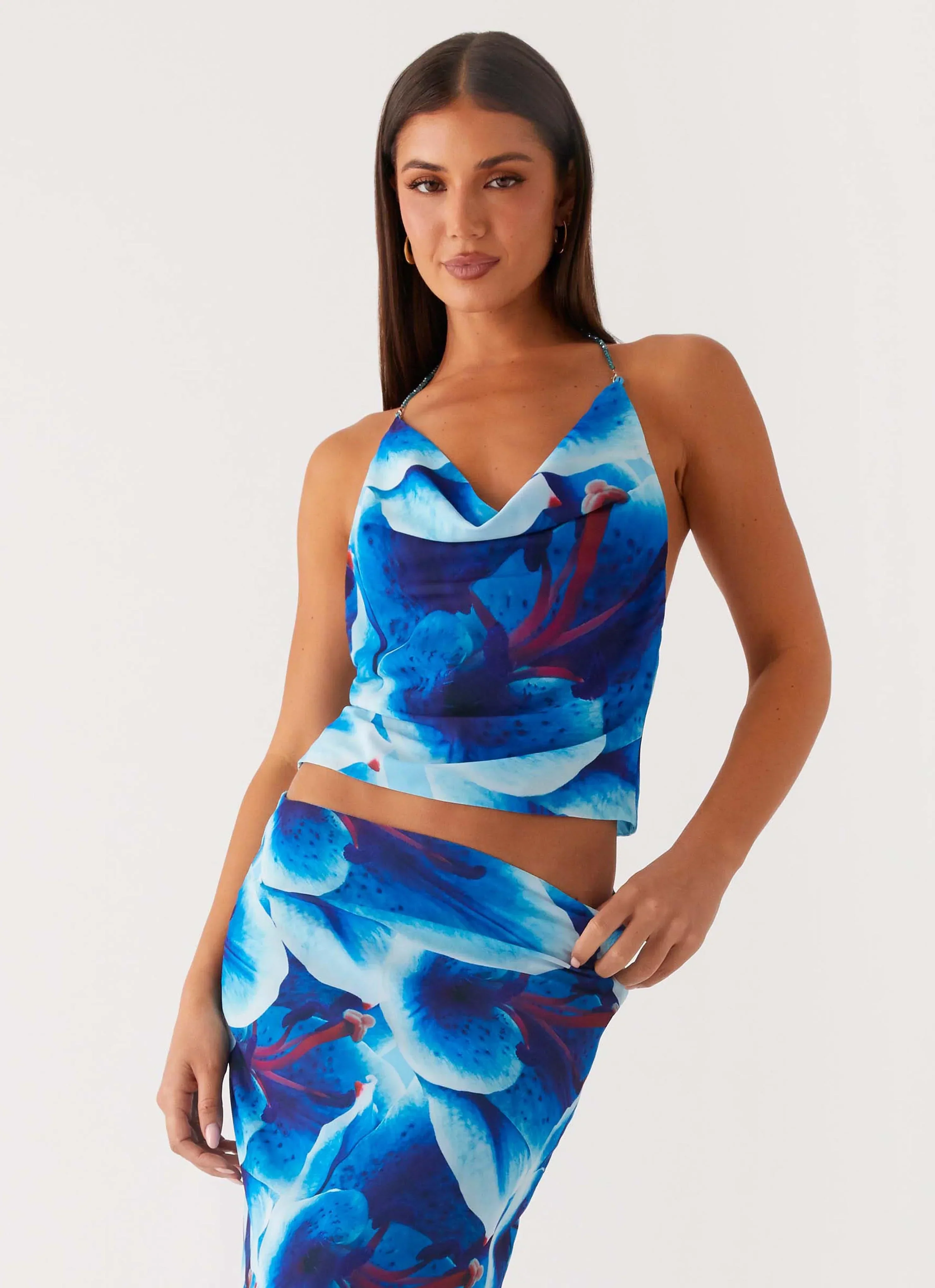 Another Life Halter Top - Turquoise Floral