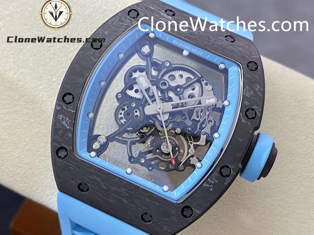 Richard Mille Super Clone Watches 1:1 RM 055 Carbon Tourbillon Blue Strap