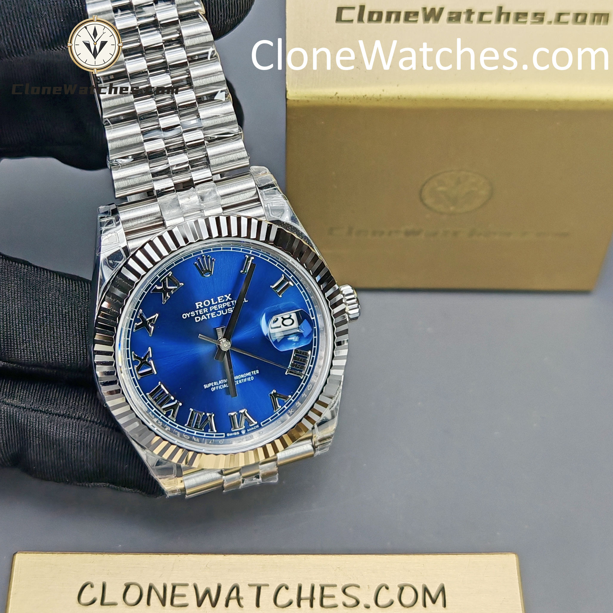 Rolex Super Clone Watches 1:1 DateJust Blue Dial Roman M126334 Jubilee 41MM 3235 Movement