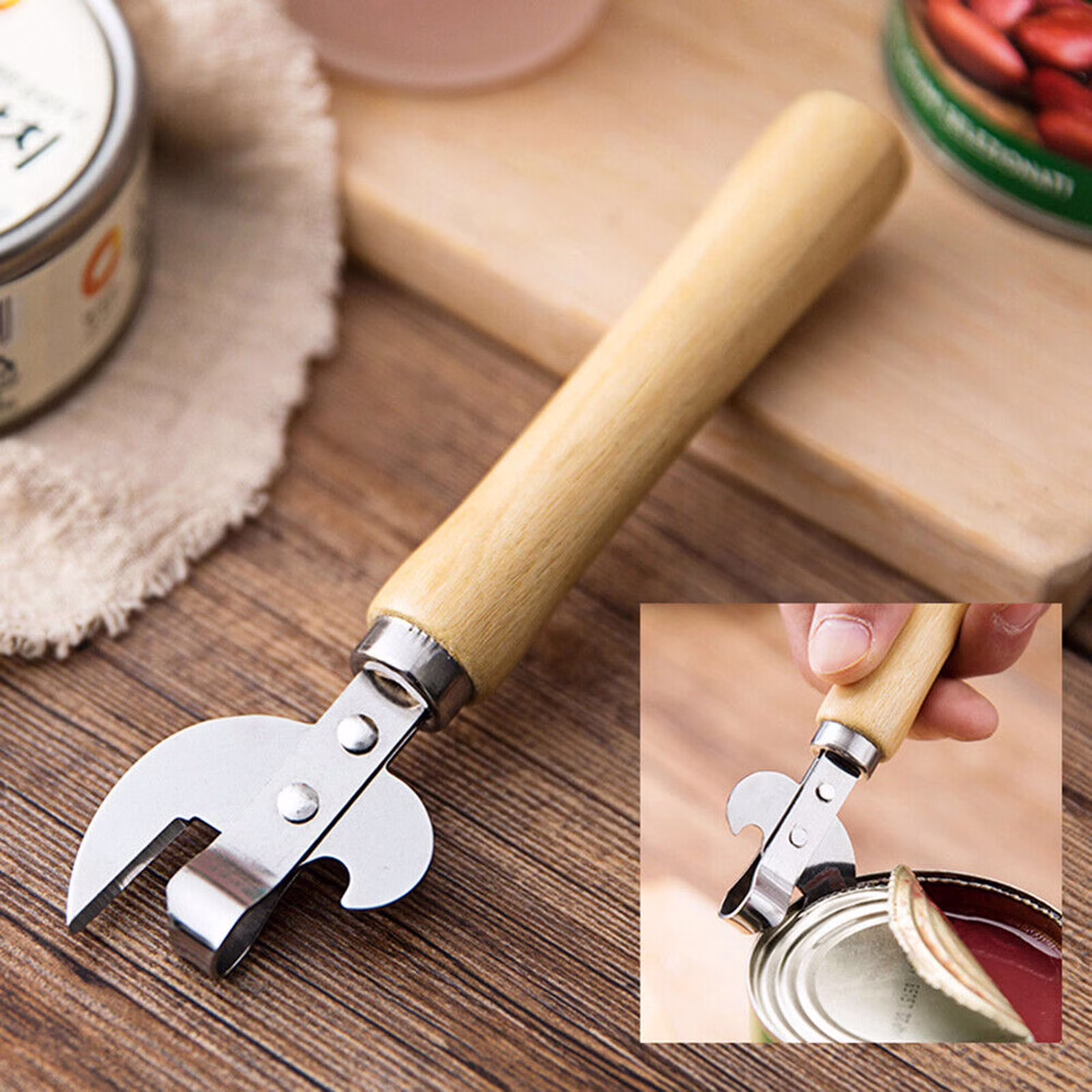 Kitchen Manual Can Opener Heavy Duty Jar Side Cut Smooth Edge for Easy Opening Outdoors Camping Picnic