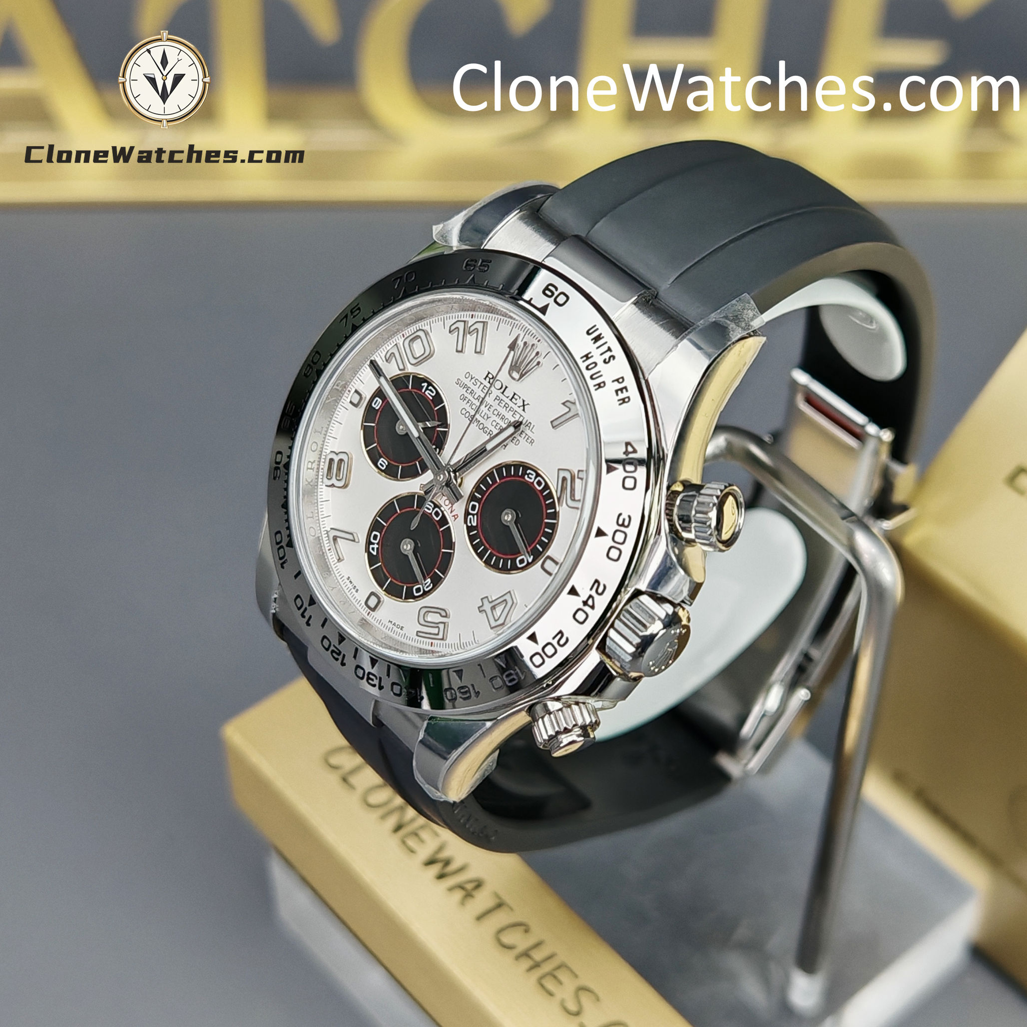 Rolex Super Clone Watches 1:1 Daytona Silver/Black Dial Rubber Strap M116519 4130 Movement