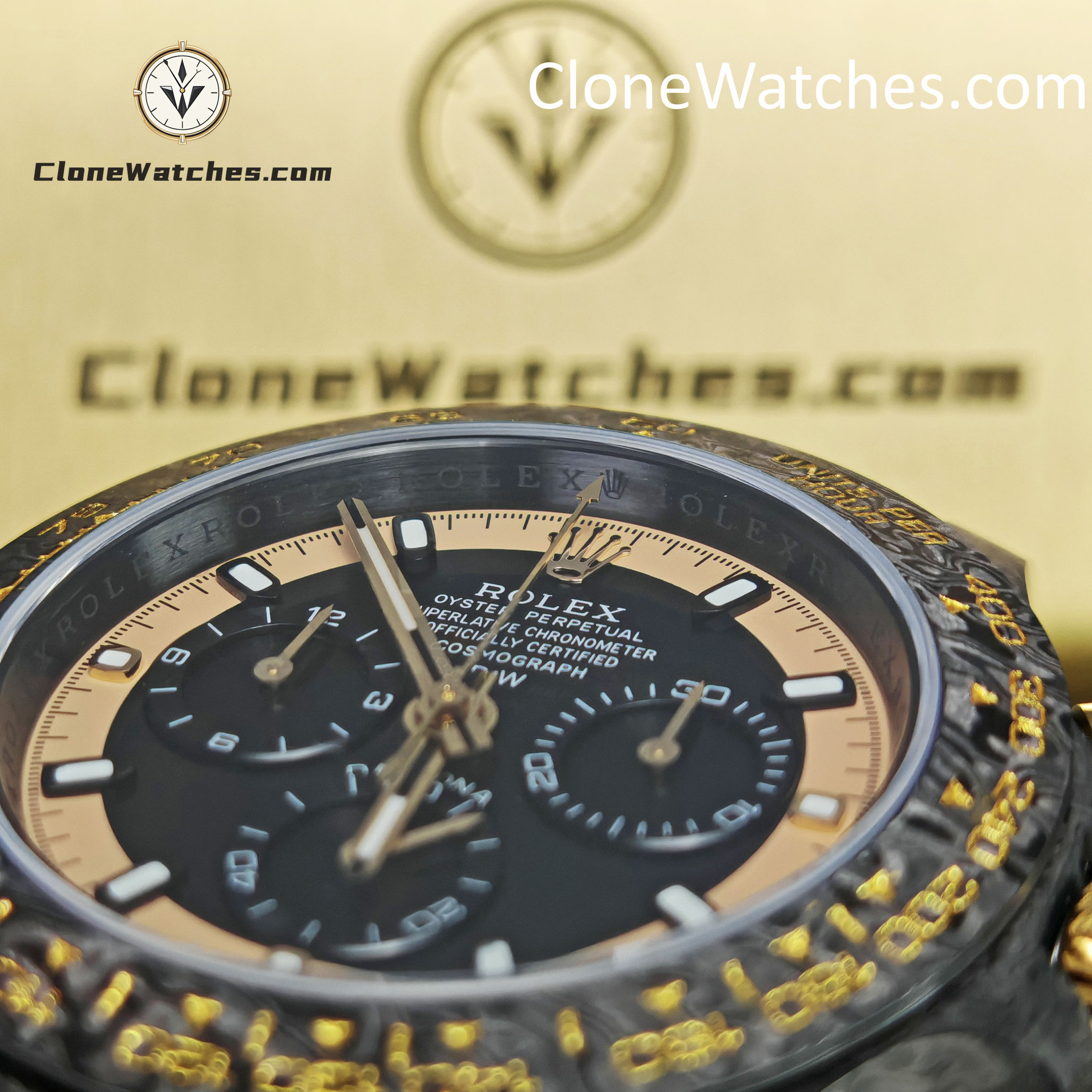 Modified Super Clone Watches 1:1 DiW Rolex Daytona NTPT Carbon “CREAM INVERT GOLD”