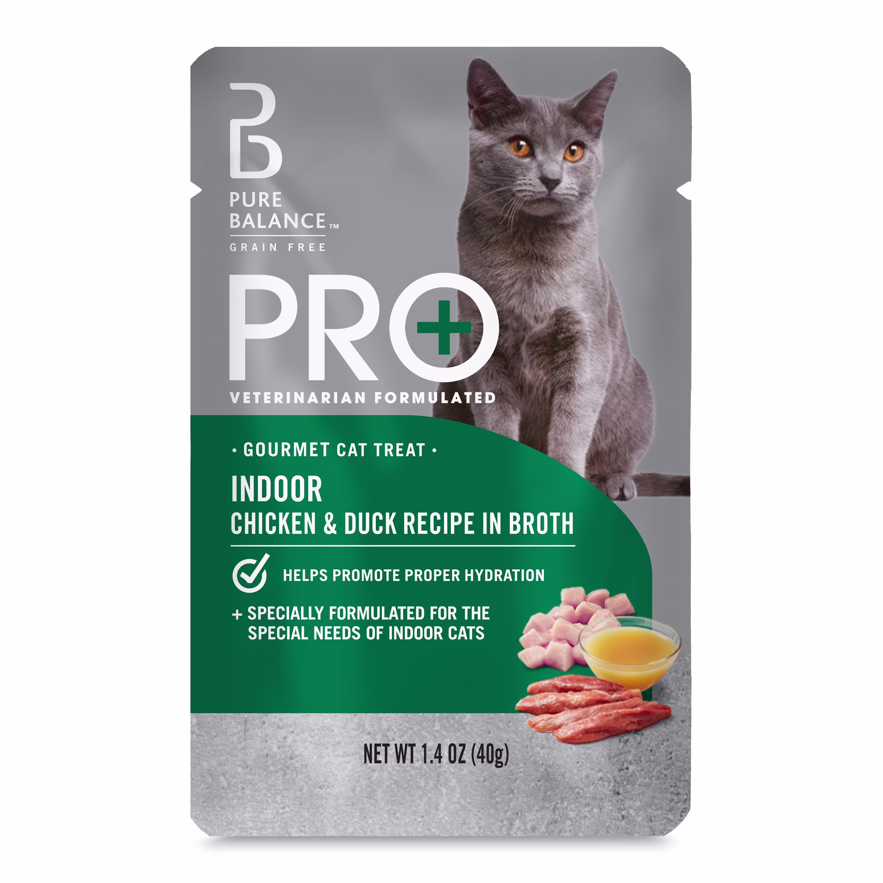 (12 pack) Pure Balance Pro+ Indoor Chicken & Duck Recipe in Broth Cat Treat, 1.4 oz