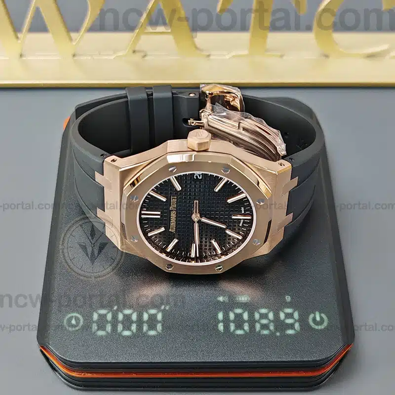 Audemars Piguet Super Clone Watches 1:1 Royal Oak 15510 Rose Gold Black Dial & Black Rubber Strap 41MM