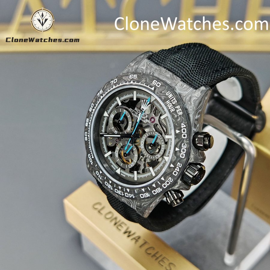 Rolex Super Clone Watches 1:1 Skeleton Daytona Carbon NTPT DIW 4130 Movement