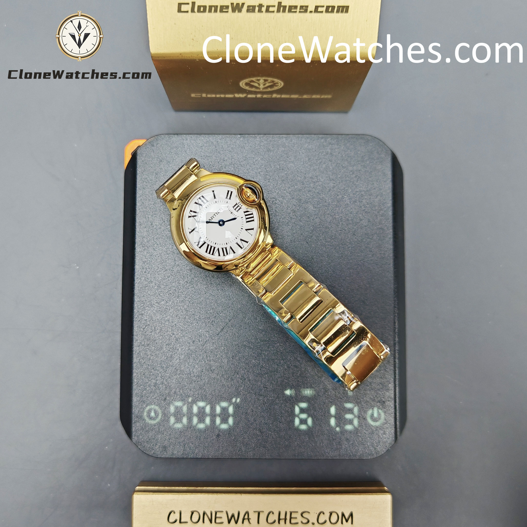 Cartier Super Clone Watches 1:1 Ballon Bleu de 18K Gold W69001Z2 Silver Dial 28mm
