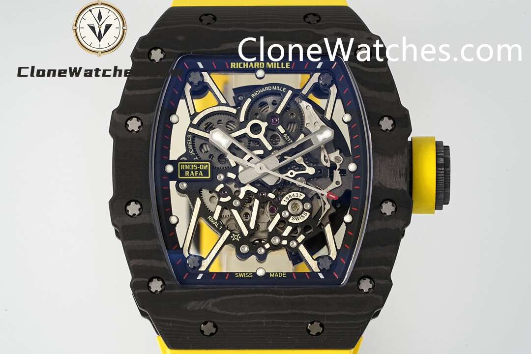 Richard Mille Super Clone Watches 1:1 RM 035 – 02 NTPT Carbon Fiber Yellow Rubber Strap